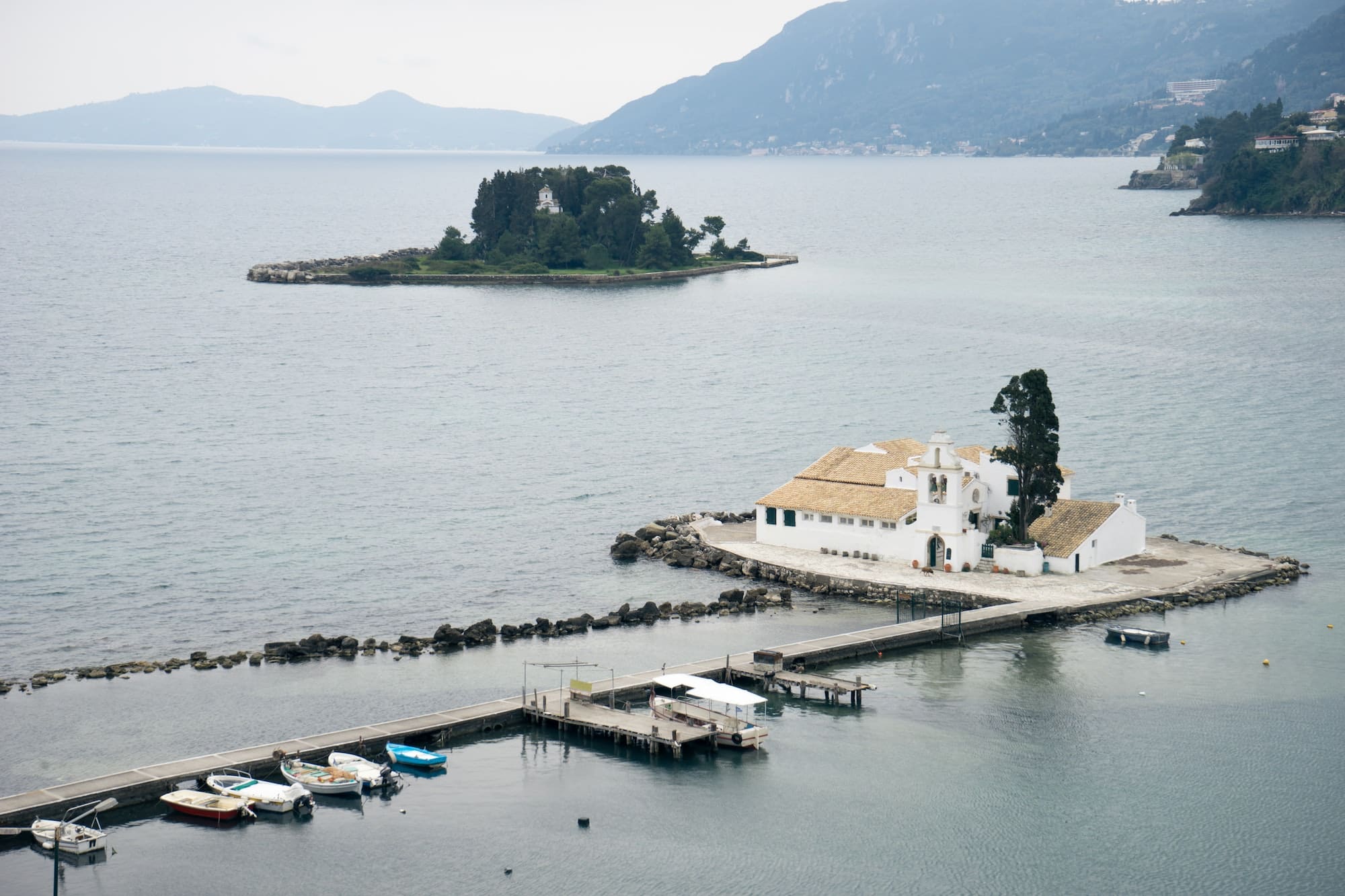 Vlacherna Monastery and Mouse island on Corfu, Pontikonisi Islan