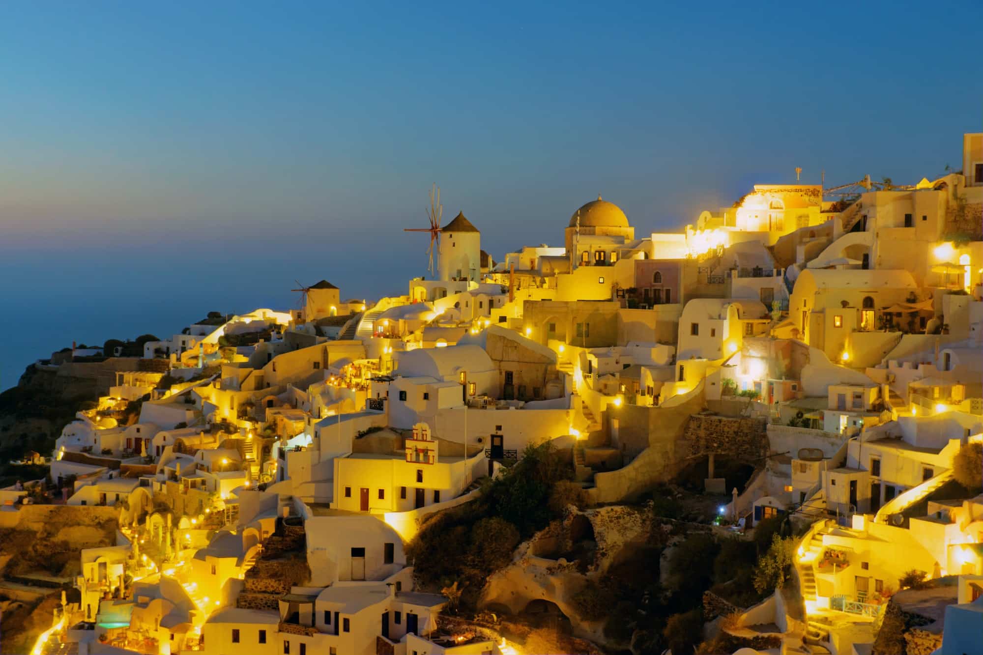 Oia on Santorini island at night