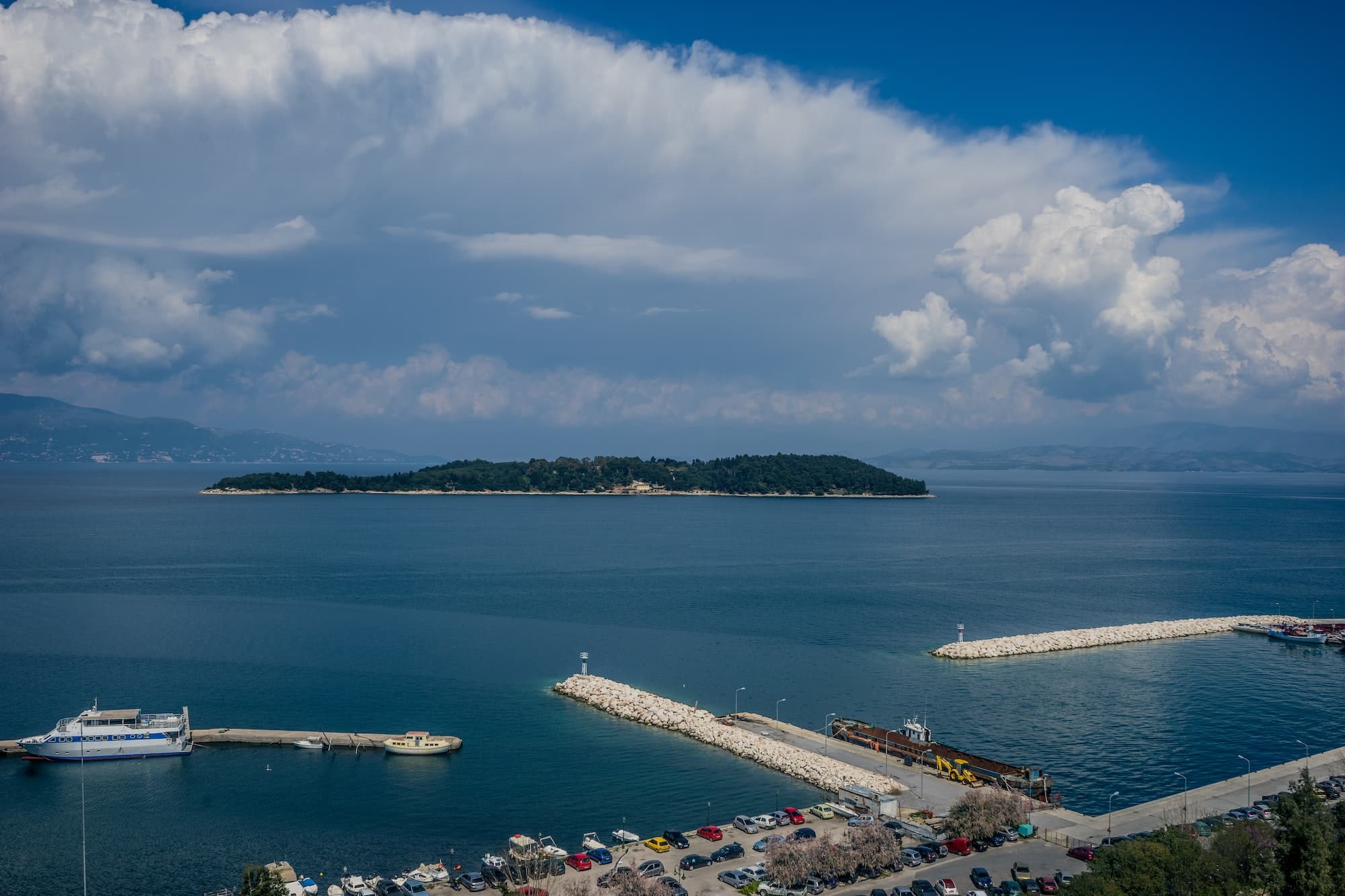 View of the port of Corfu town, Greece
