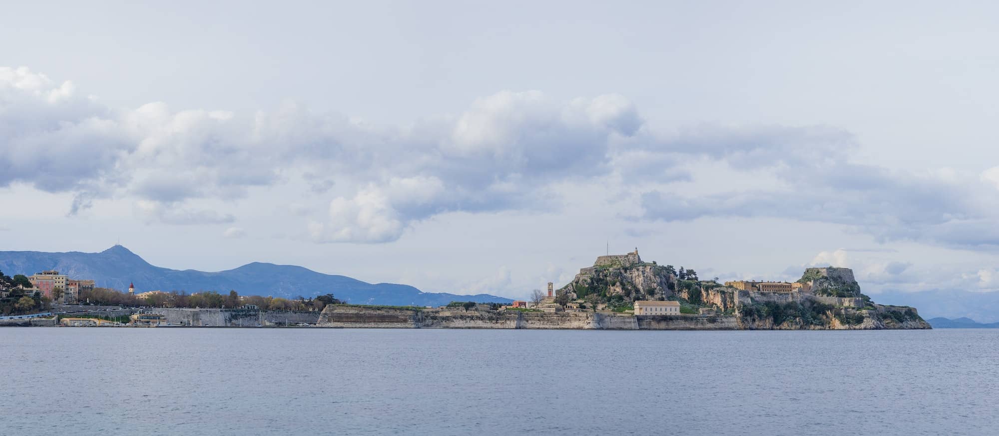Hellenic temple and old castle at Corfu