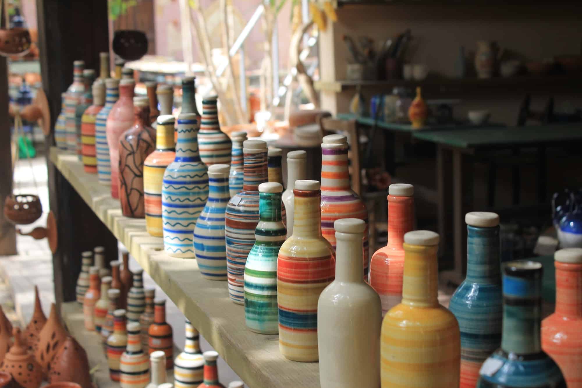 Colorful pottery in Chania, Crete.