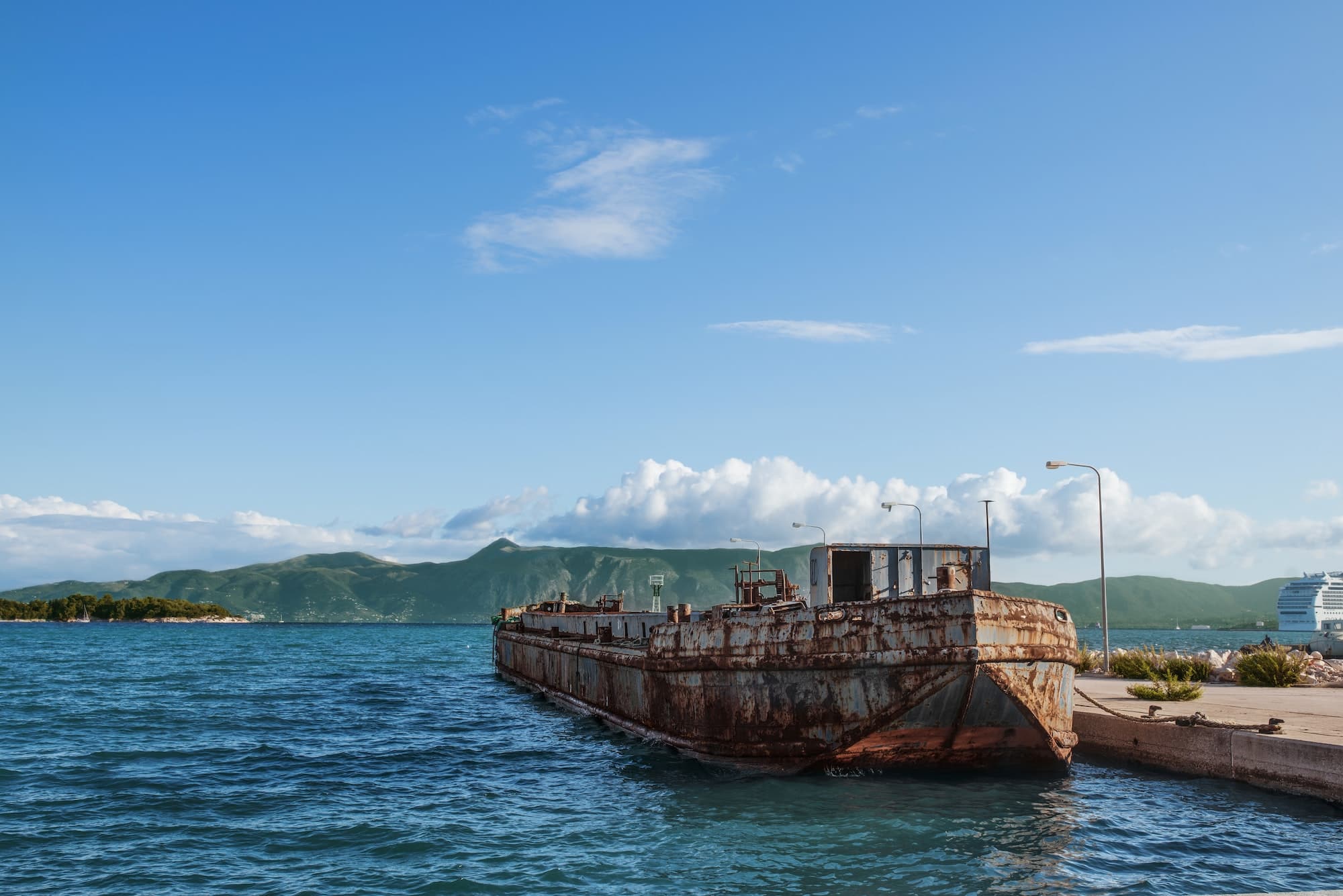 Old argosy near Corfu island coast