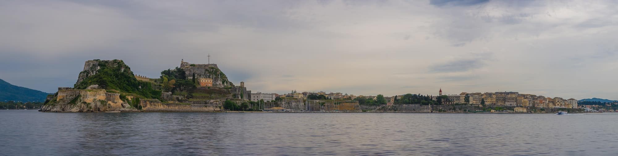Hellenic temple and old castle at Corfu