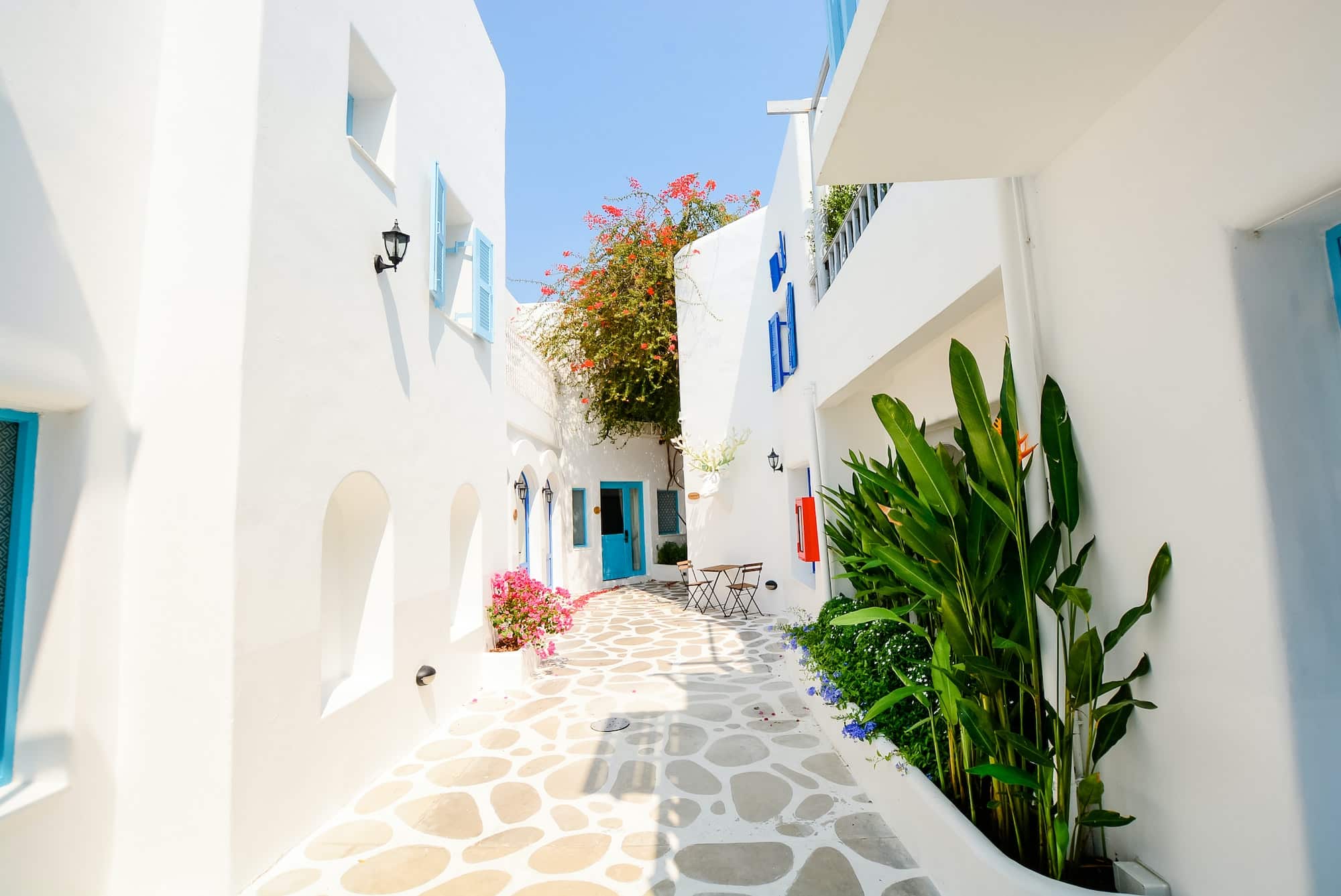 Beautiful Architecture building Exterior with santorini and greece style - Vintage light filter