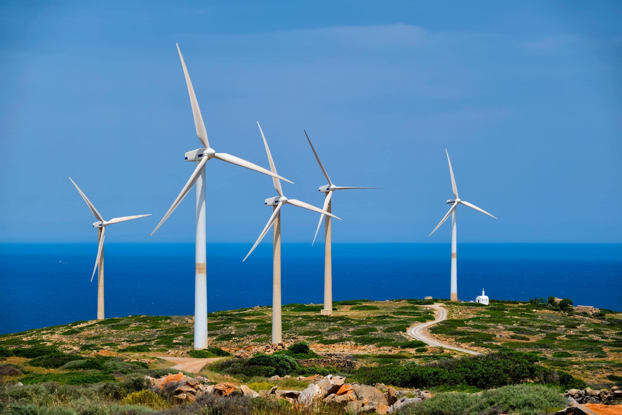 Wind generator turbines. Crete island, Greece