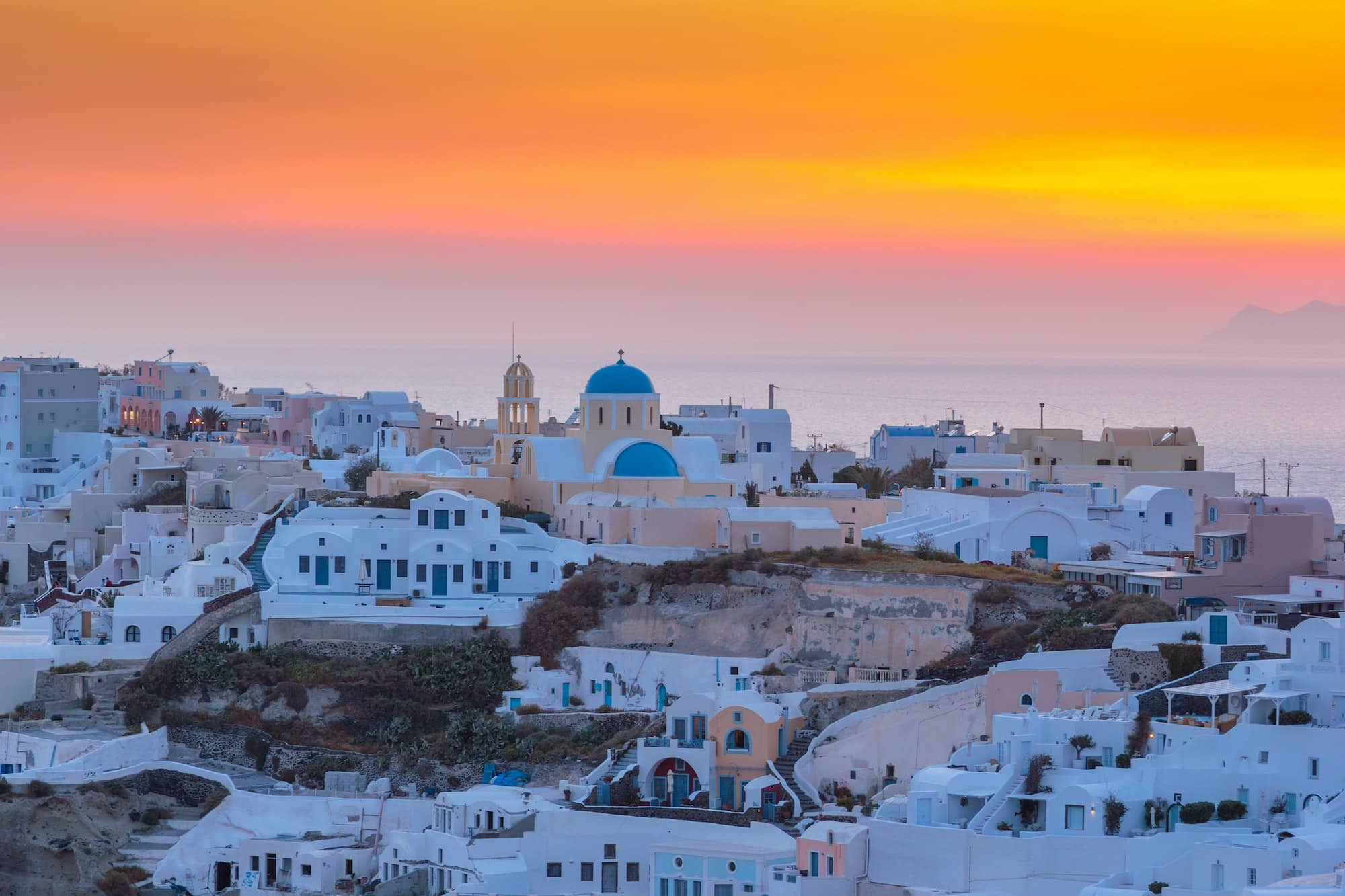 View on Oia in Santorini at sunset