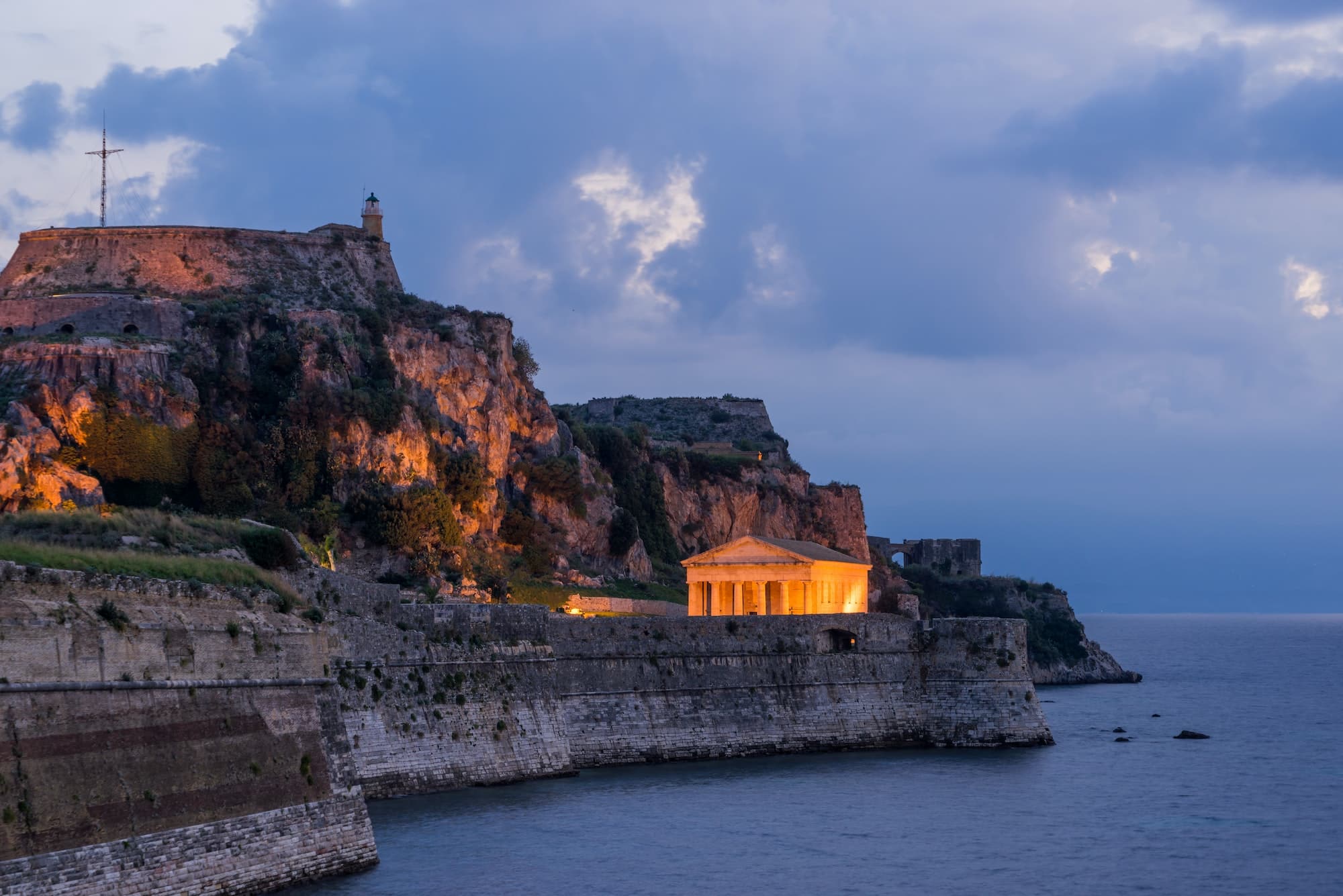 Hellenic temple and old castle at Corfu