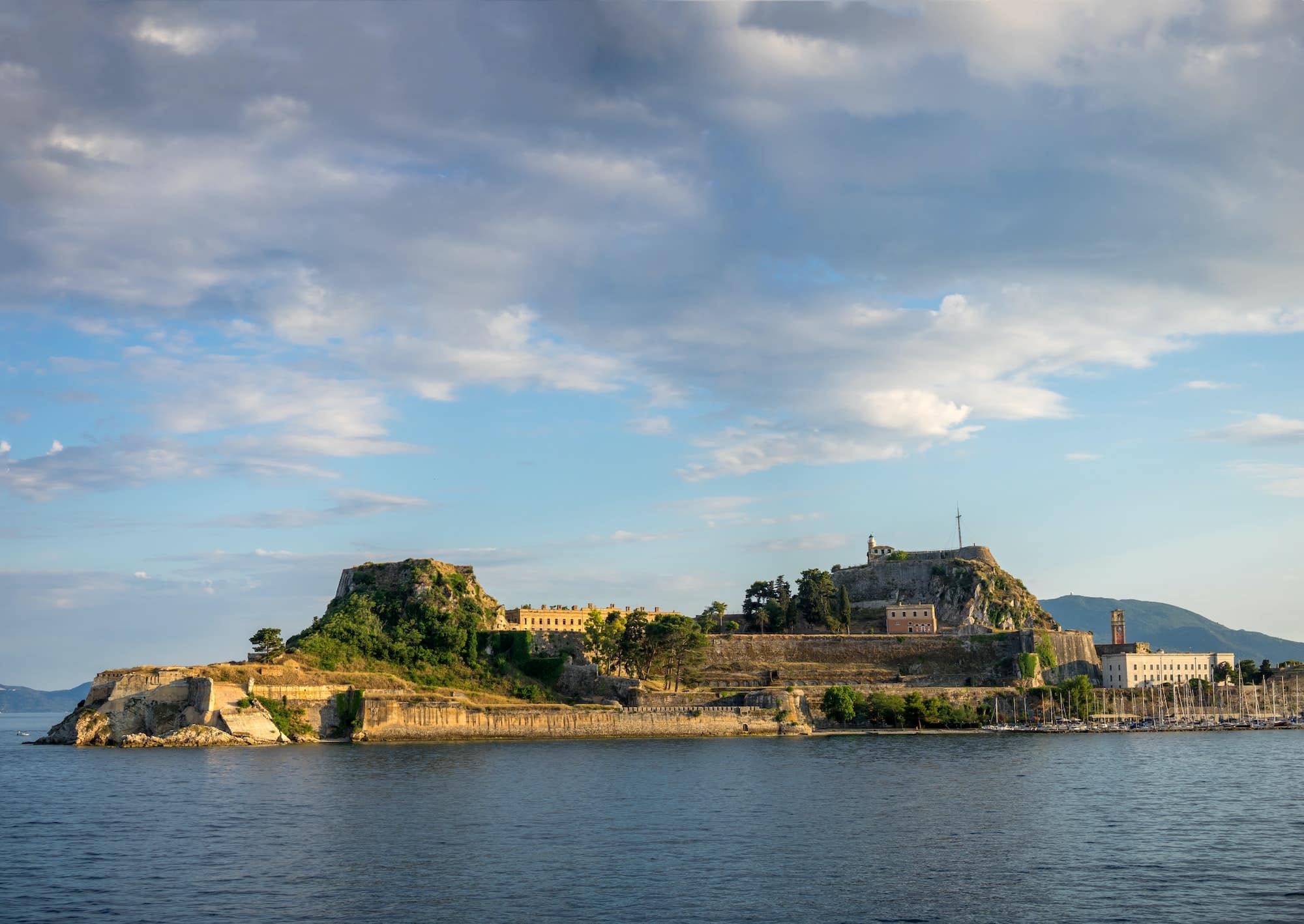 Hellenic temple and old castle at Corfu island