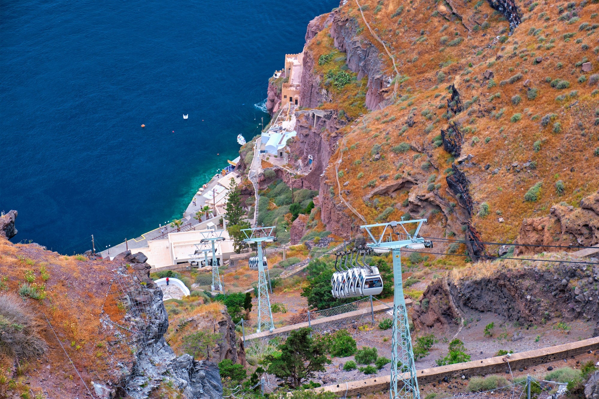 Cable car lift in Fira on Santorini island, Greece