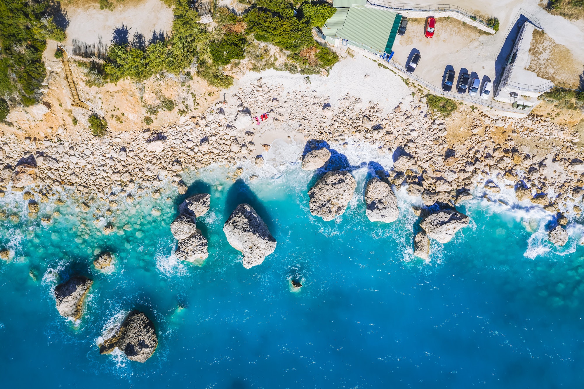 Aerial view of Kalamitsi beach, Ionian Sea, Lefkada island, Greece
