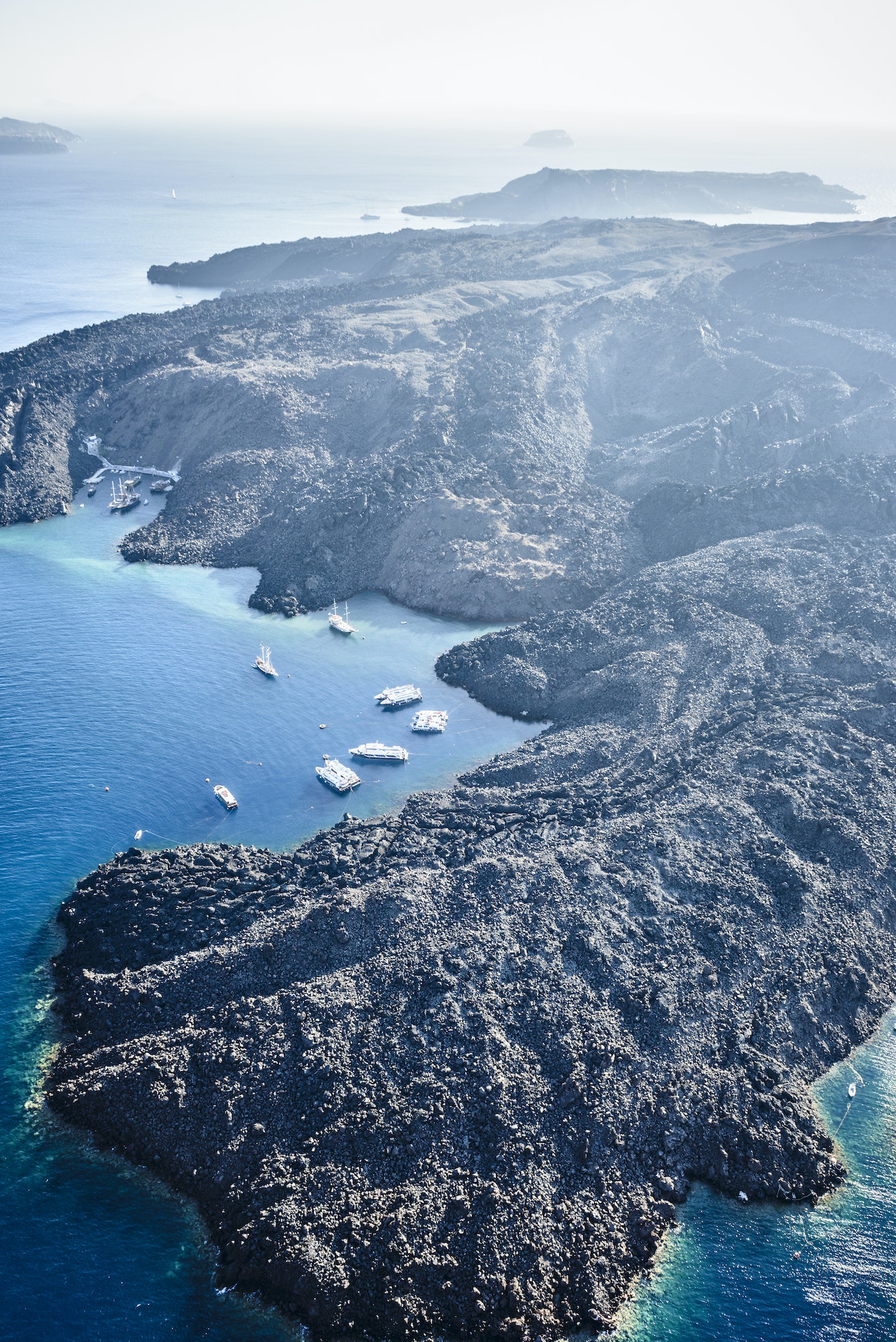 54354,Aerial view of rocky rural coastline, Santorini, Egeo, Greece