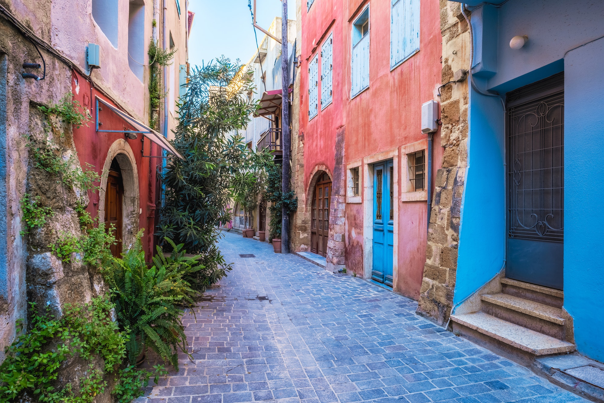 Scenic picturesque streets of Chania venetian town. Chania, Creete, Greece