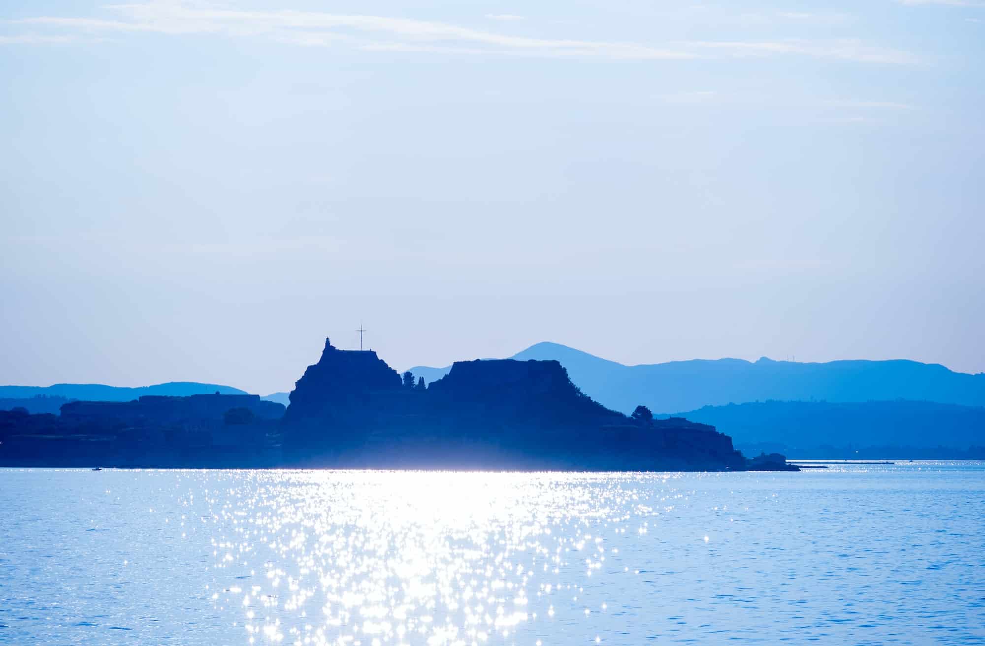 Hellenic temple and old castle at Corfu