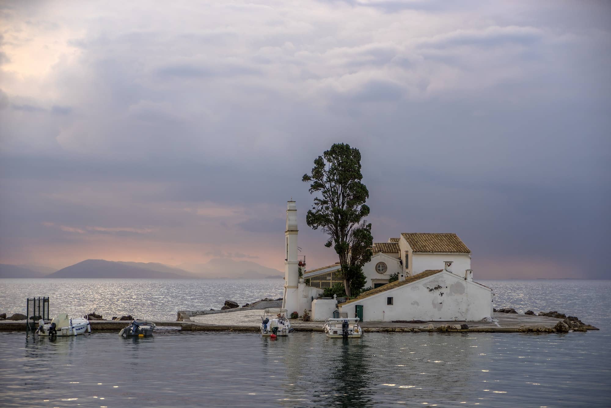 scene of Vlacherna monastery, Kanoni, Corfu