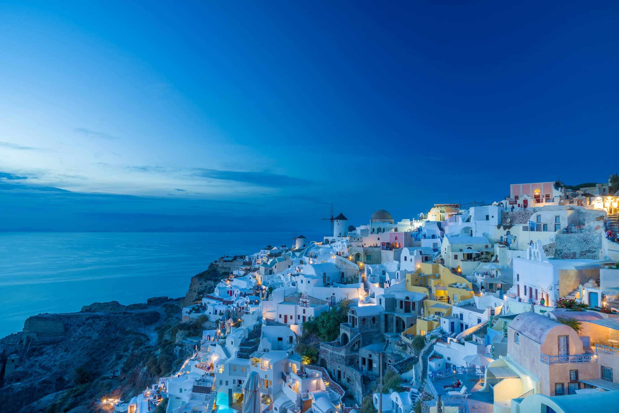 Oia village at the Santorini Island at sunset
