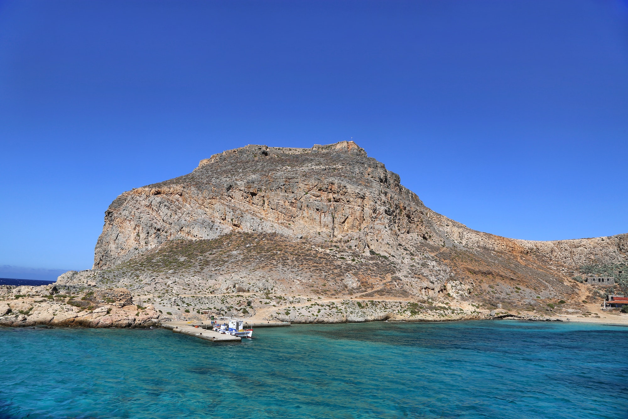 Sea view on the Gramvousa island with fortress, Crete, Greece