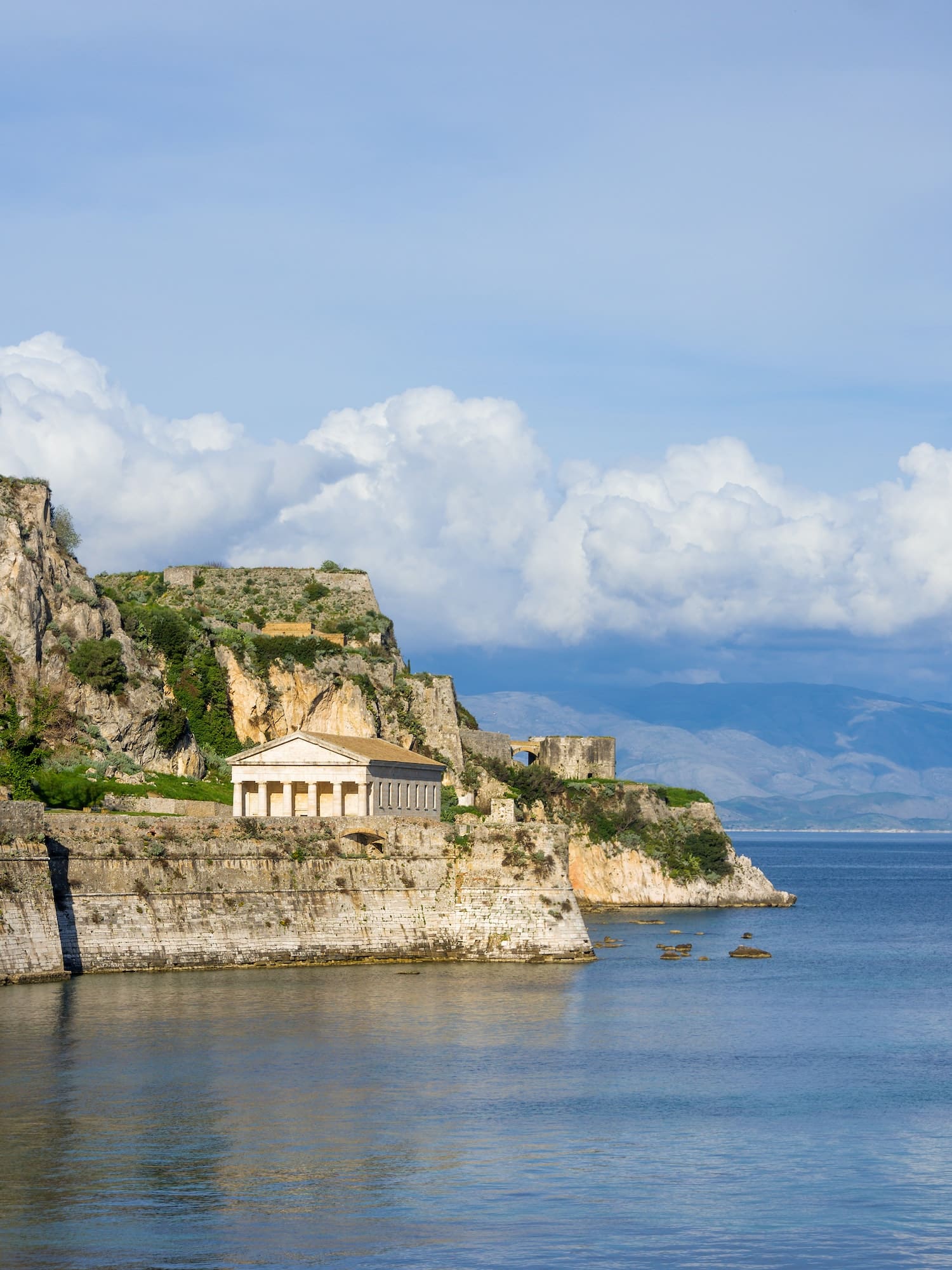 Hellenic temple and old castle at Corfu