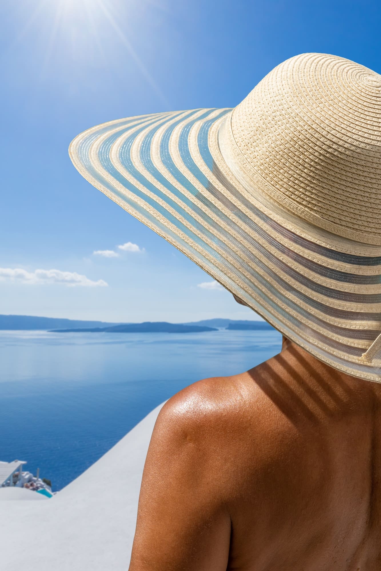 Woman on holidays in Santorini island