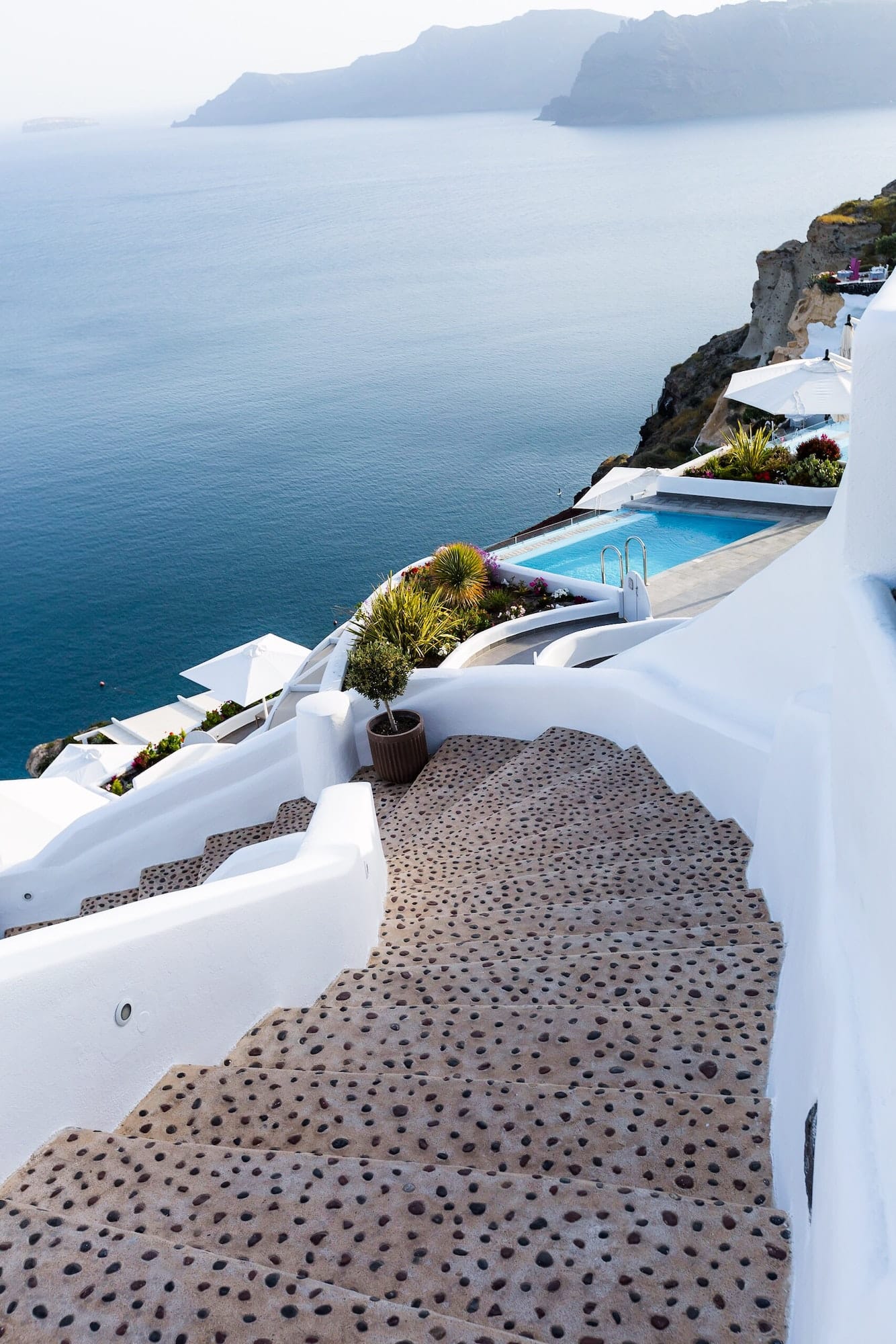 Steep stairs cliff side oia santorini Greece
