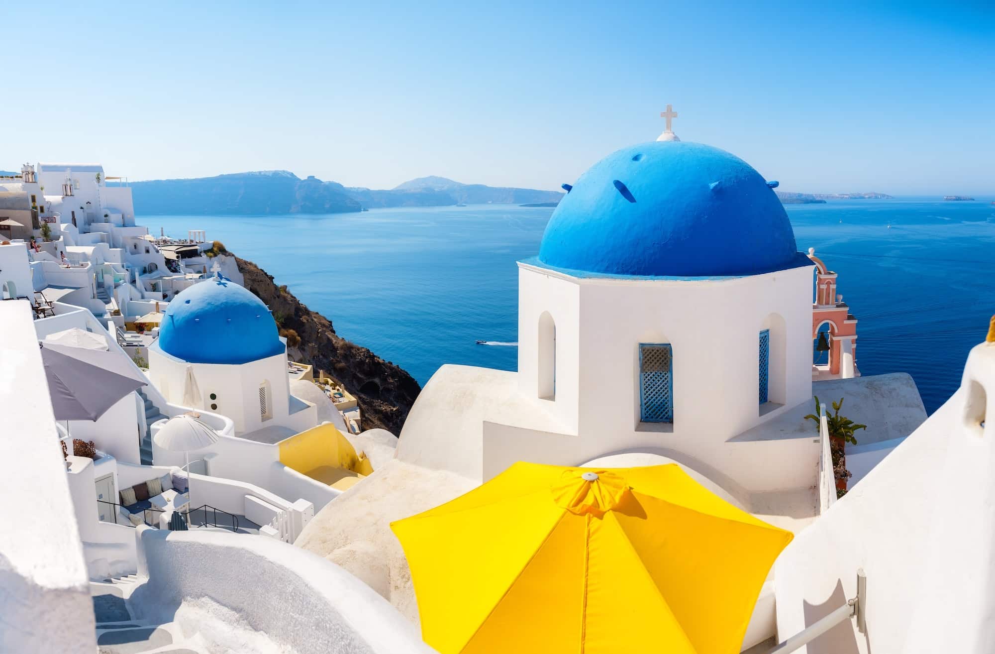 Santorini, Greece. Panoramic view of traditional houses in Santorini.