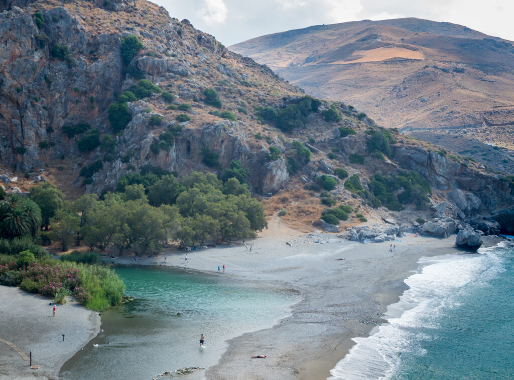 a trip to the rural coastal beach of plakias on the south side of crete island in greece