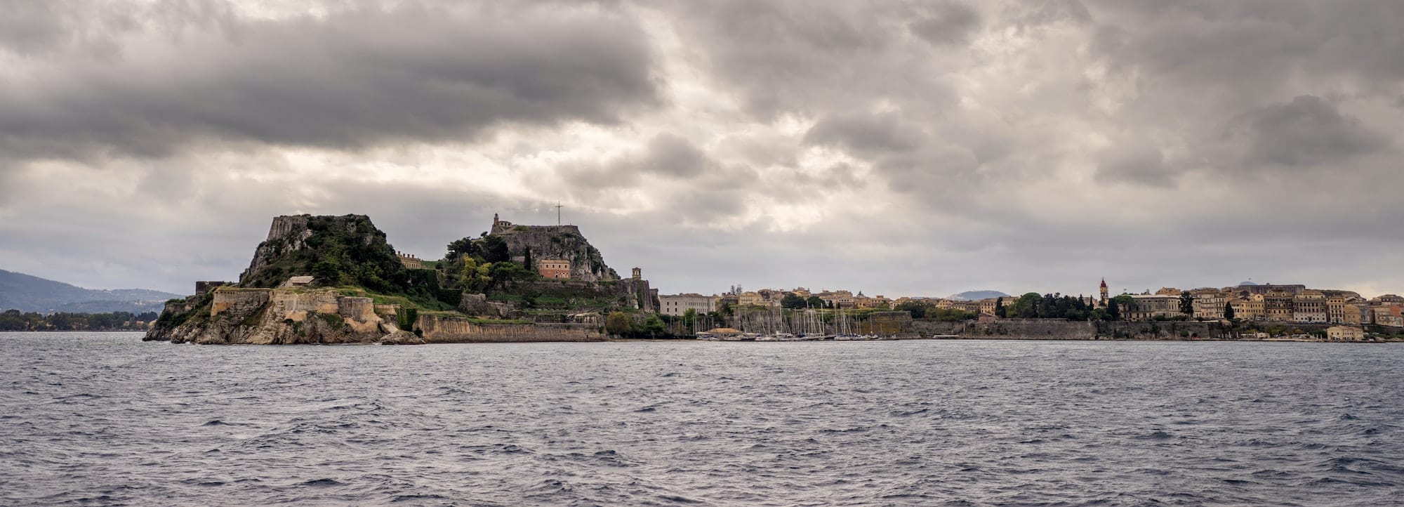 Hellenic temple and old castle at Corfu