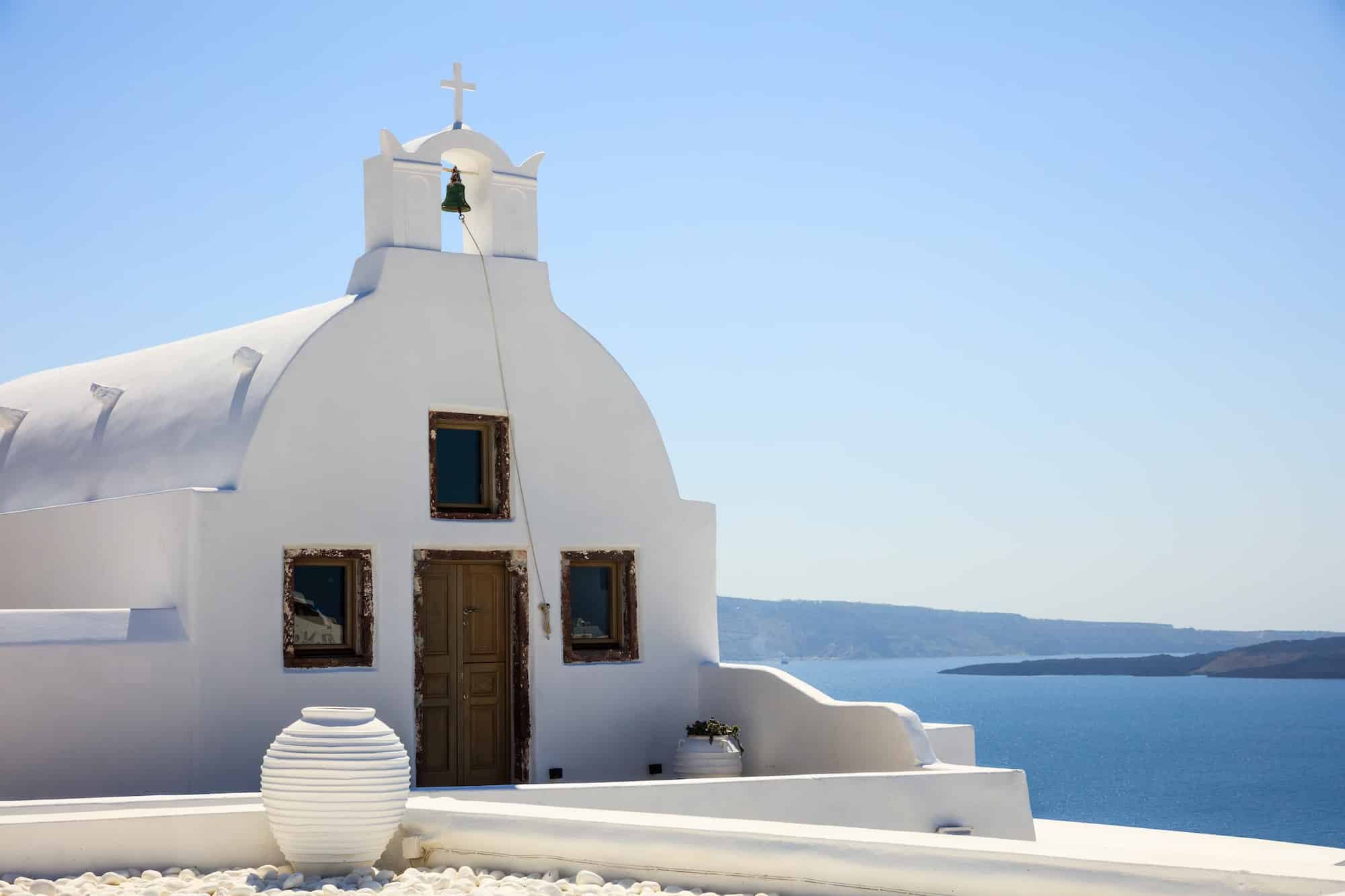 White church in Santorini Greece