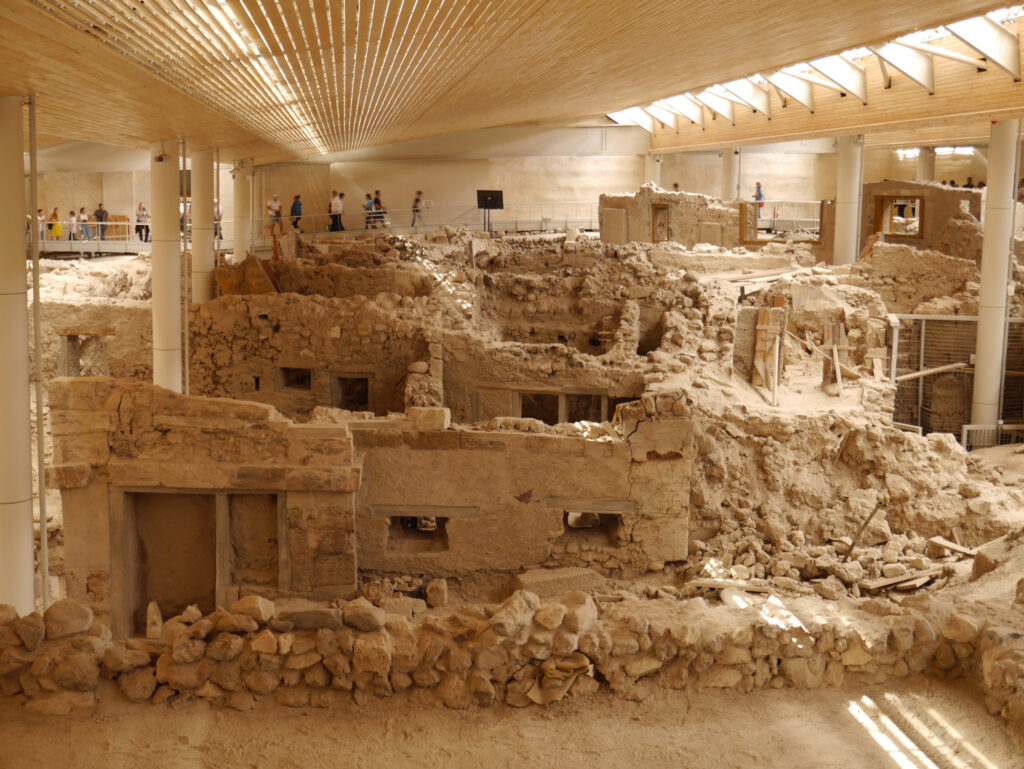 The archaeological site of Akrotiri with access for the public. Greek heritage. Santorini island, Greece.
