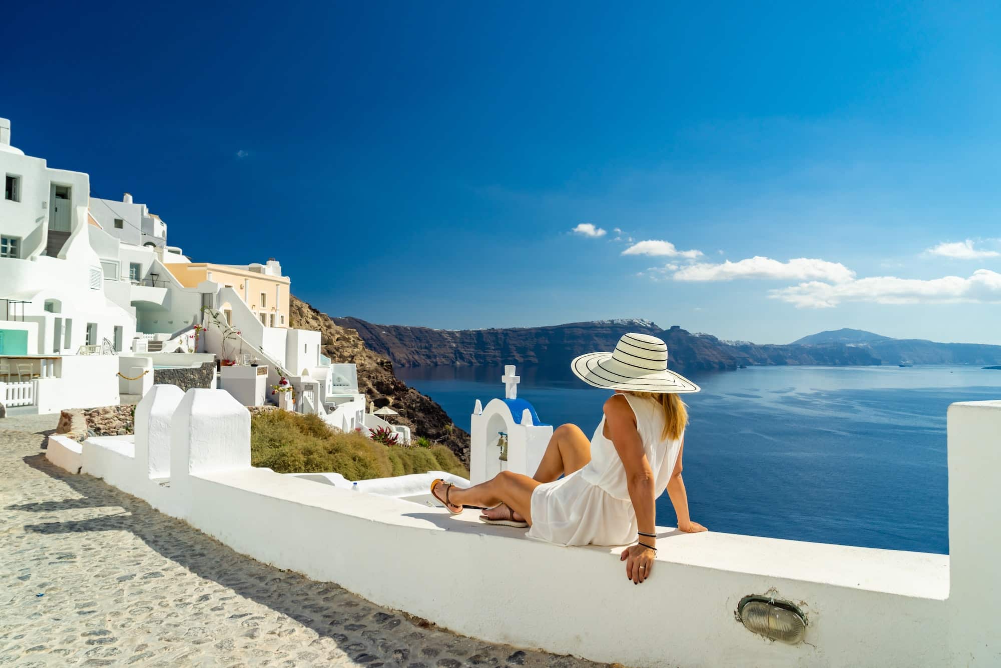 Woman on holidays in Santorini island