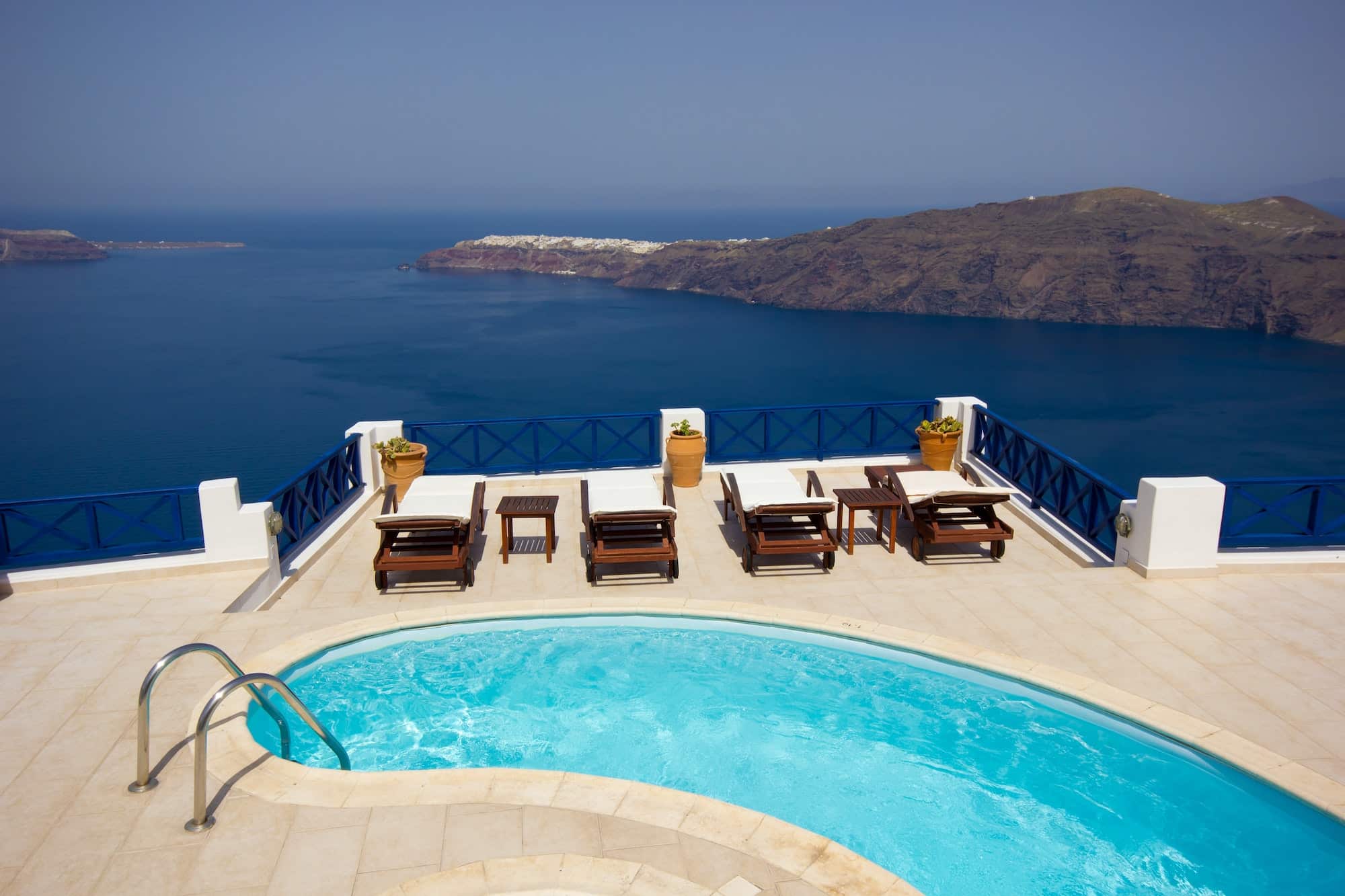Swimming pool at Fira, Santorini, Greece