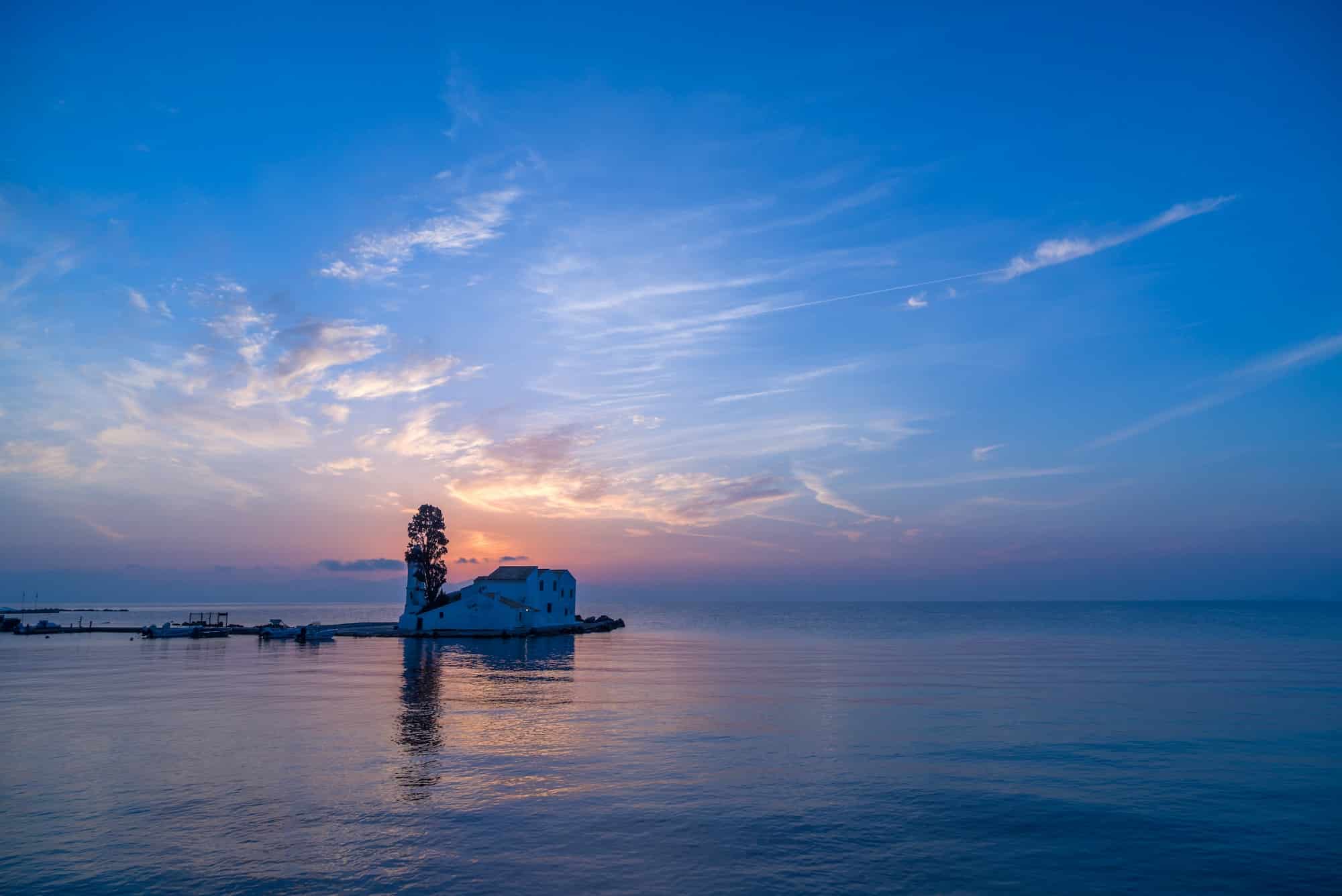Pontikonisi and Vlacheraina monastery on the south of Corfu town