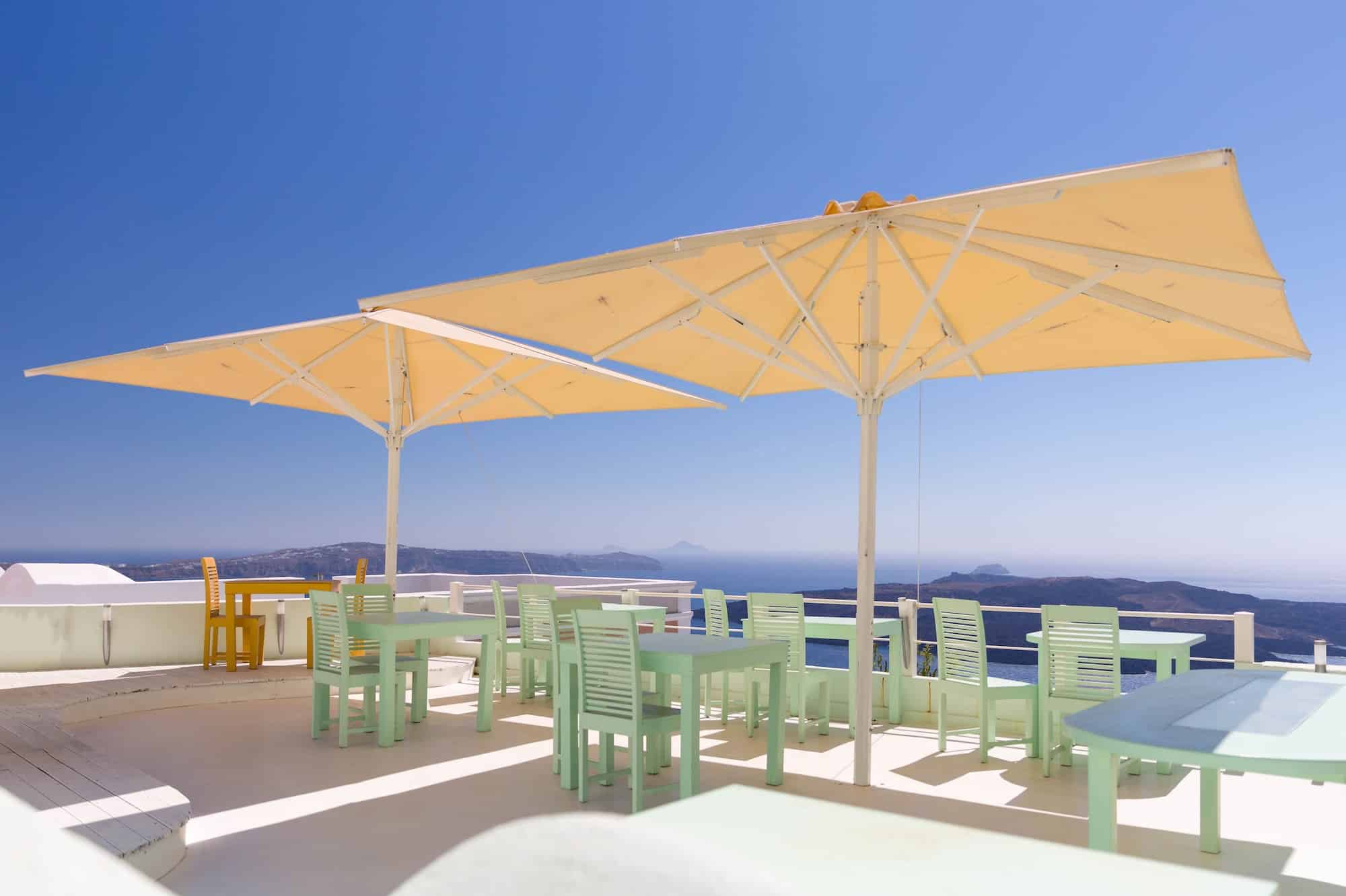 Empty restaurant, Santorini, Greece