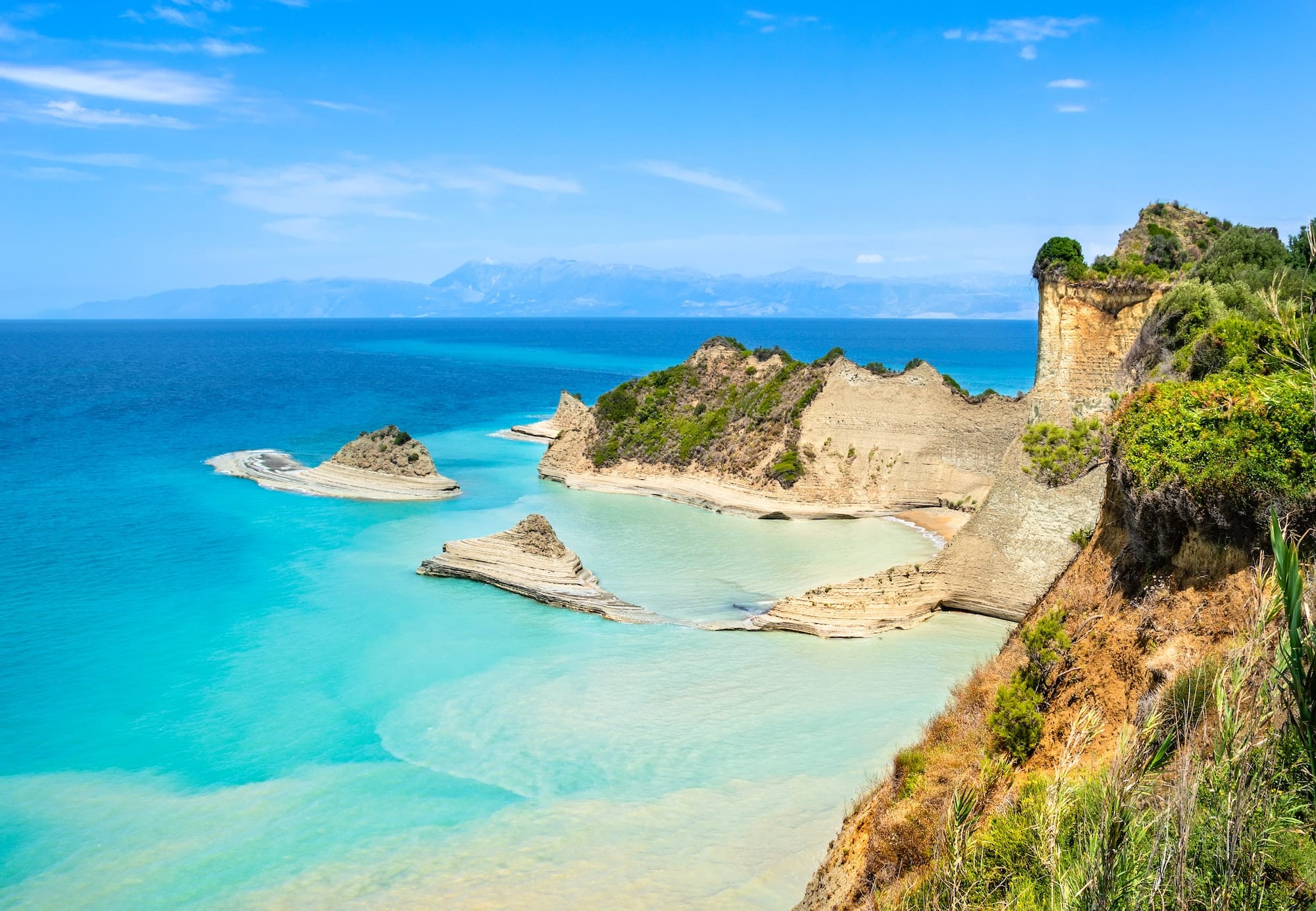 Cape Drastis cliffs near Sidari and Peroulades on Corfu island in Greece