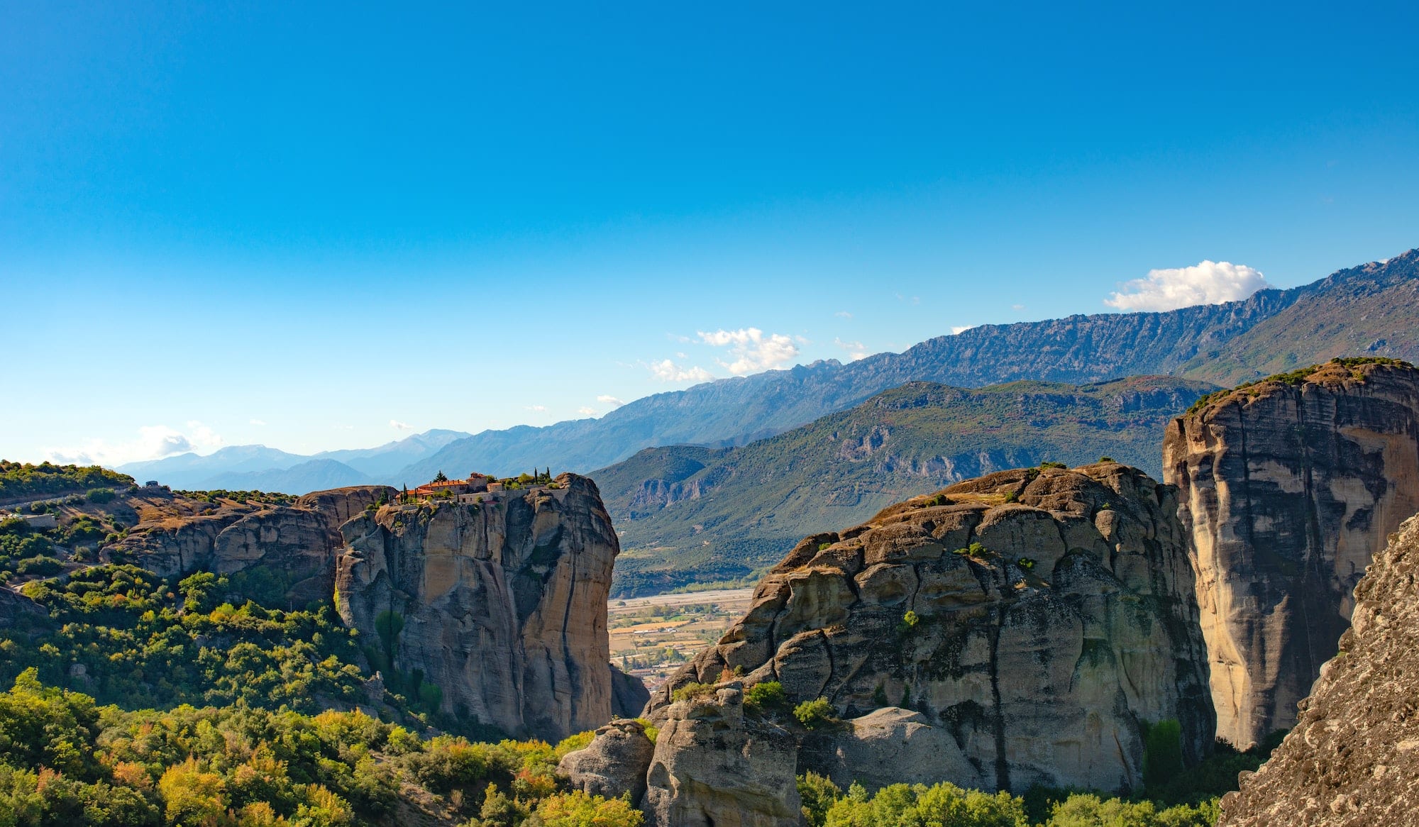 Landscape of Corfu mountains with greenery