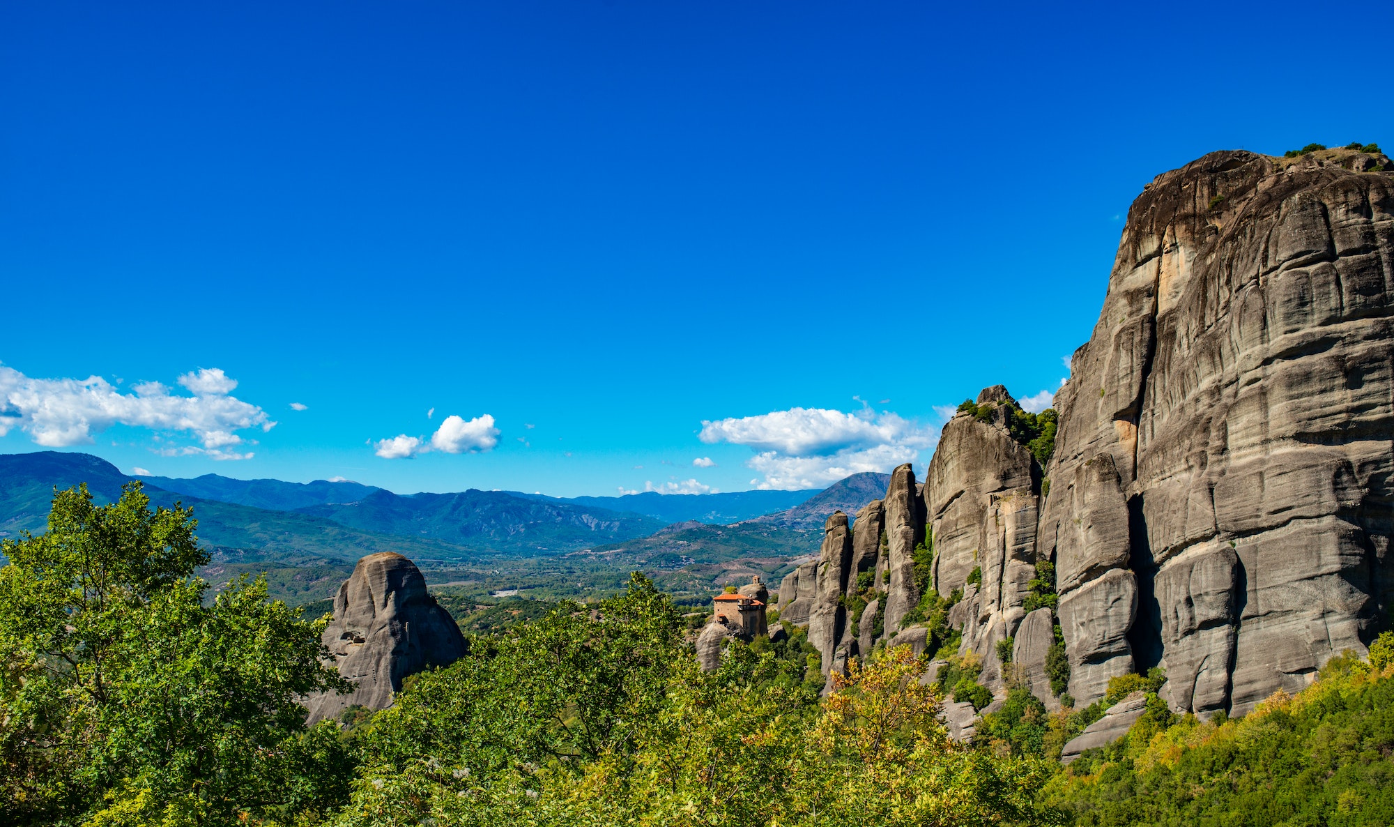 Landscape of Corfu mountains with greenery.