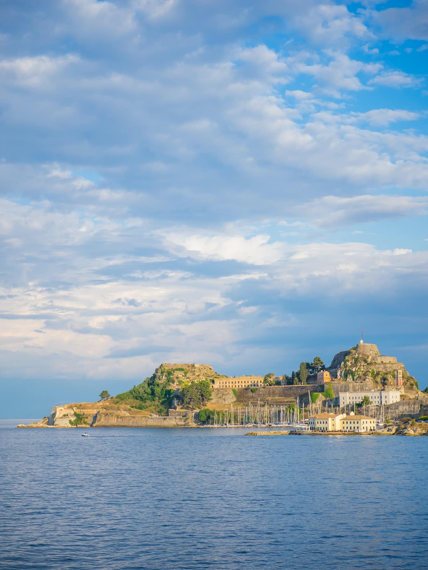 Hellenic temple and old castle at Corfu