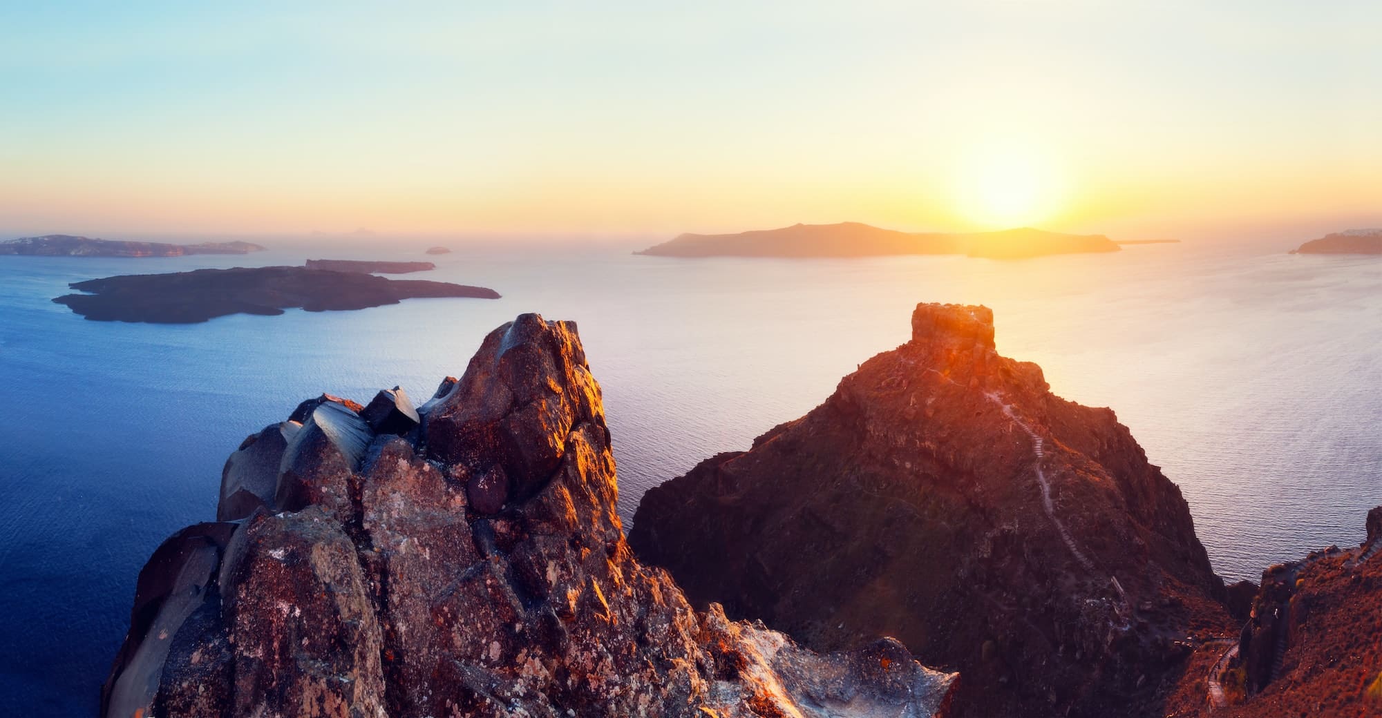 Cliff and volcanic rocks of Santorini island, Greece. View on Caldera