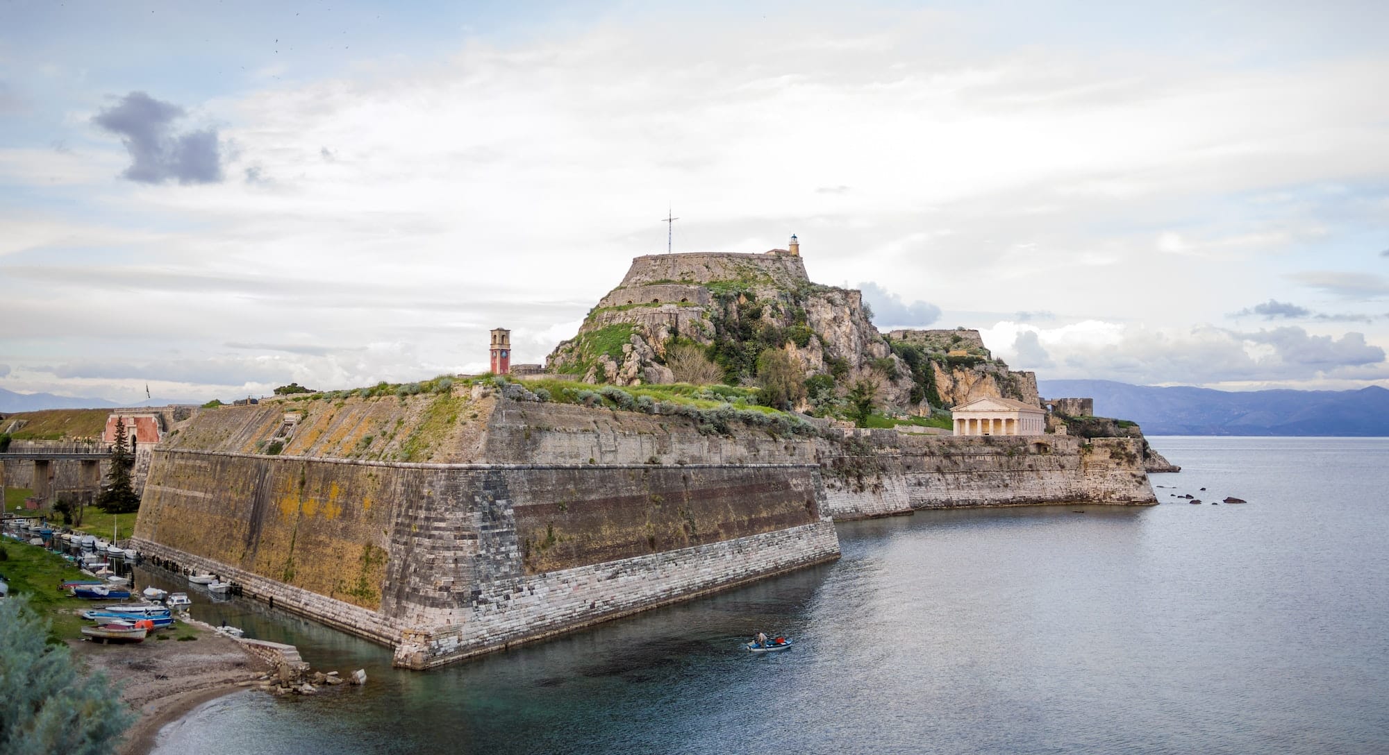 Hellenic temple and old castle at Corfu