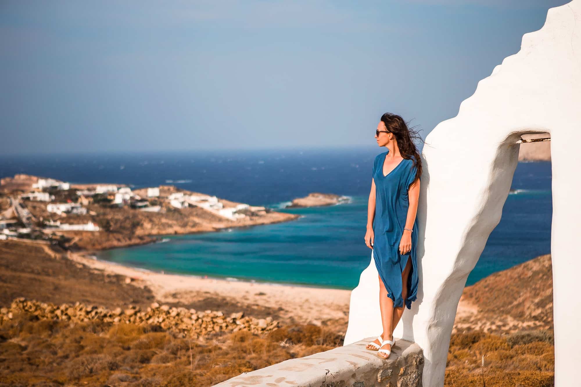 Traditional white house with sea view in Mykonos island,Greece