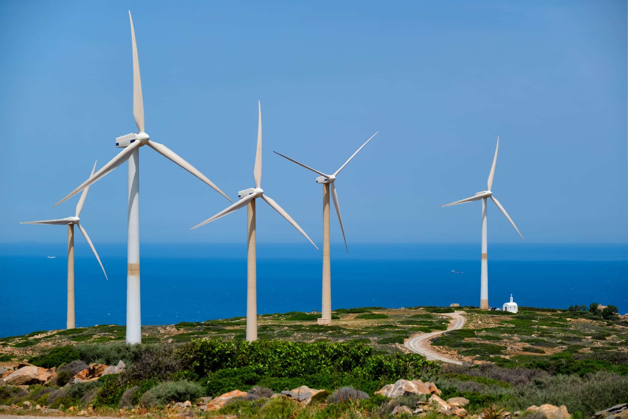 Wind generator turbines. Crete island, Greece