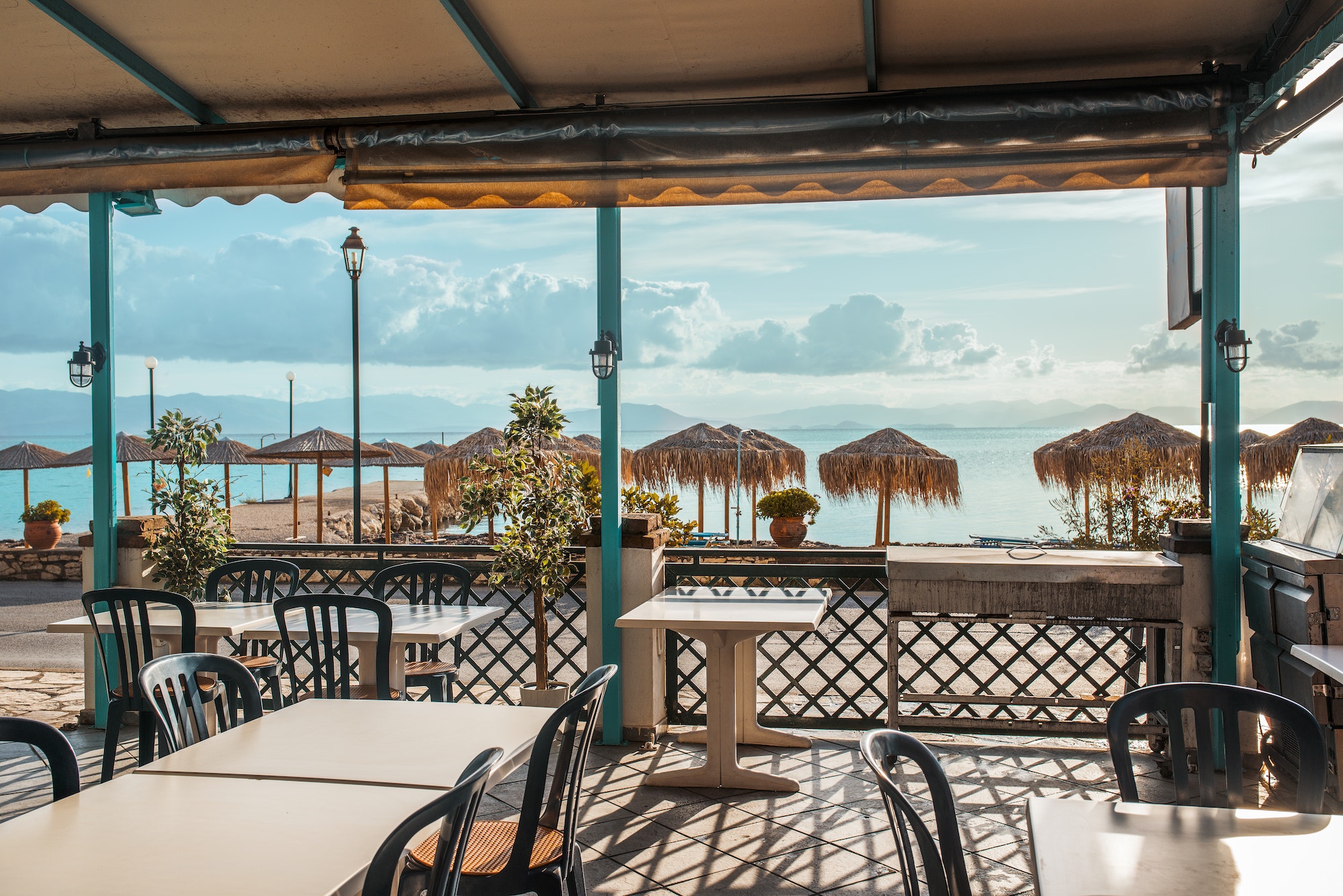 Cafe Corfu island near coast.