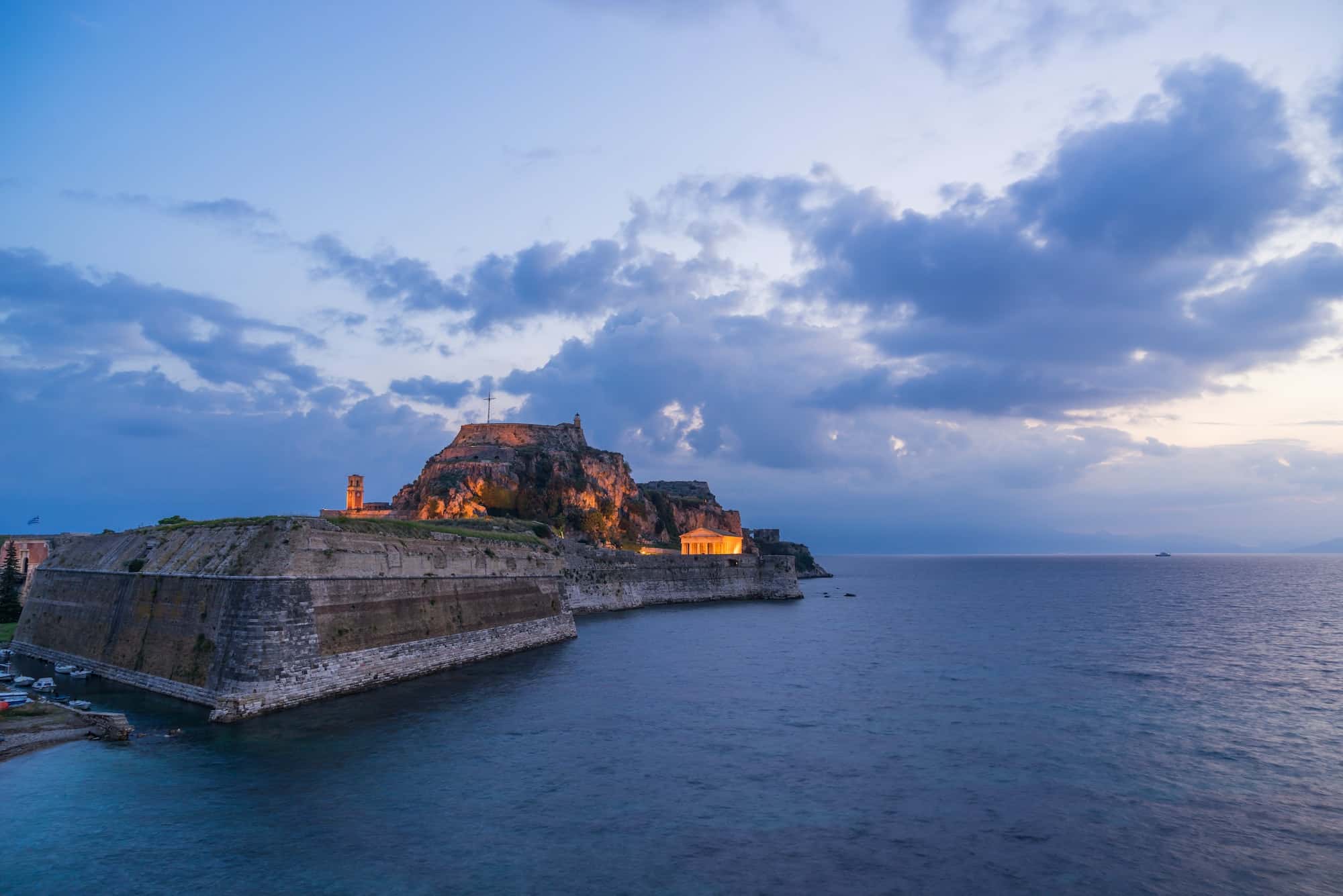 Hellenic temple and old castle at Corfu