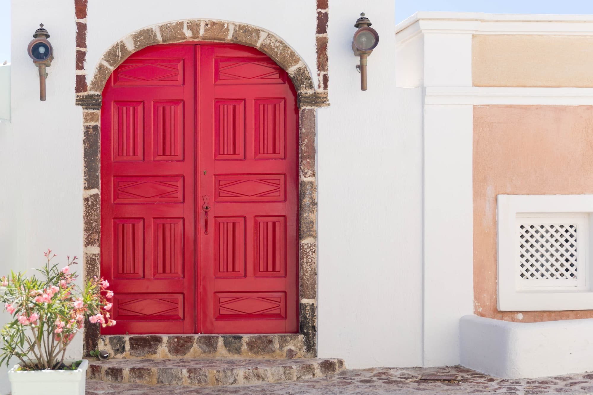 Red painted door, Santorini
