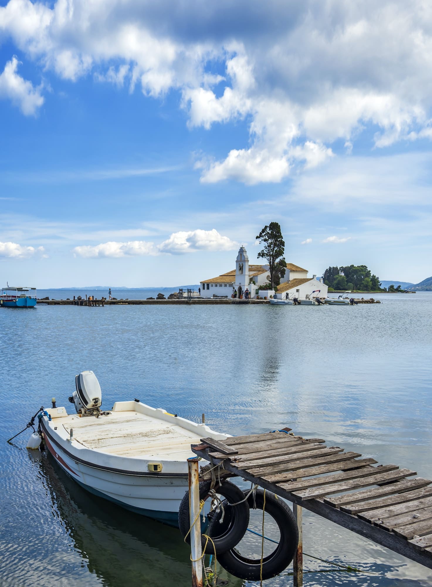 Kanoni hill area in Corfu, with Vlacherna Monastery.