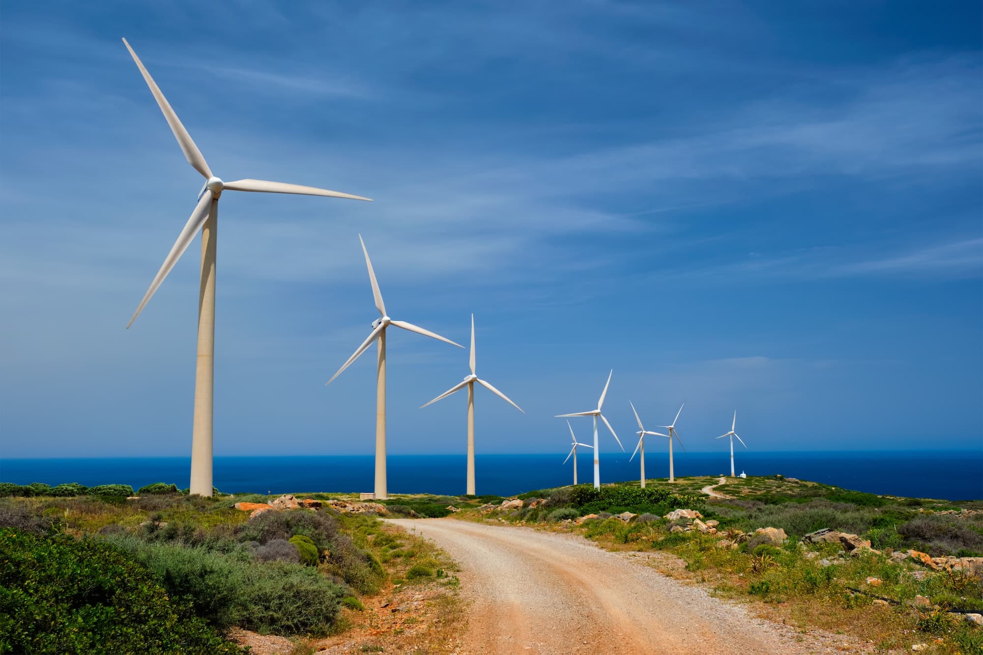 Wind generator turbines. Crete island, Greece