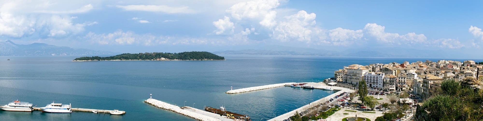 View of the port of Corfu town, Greece