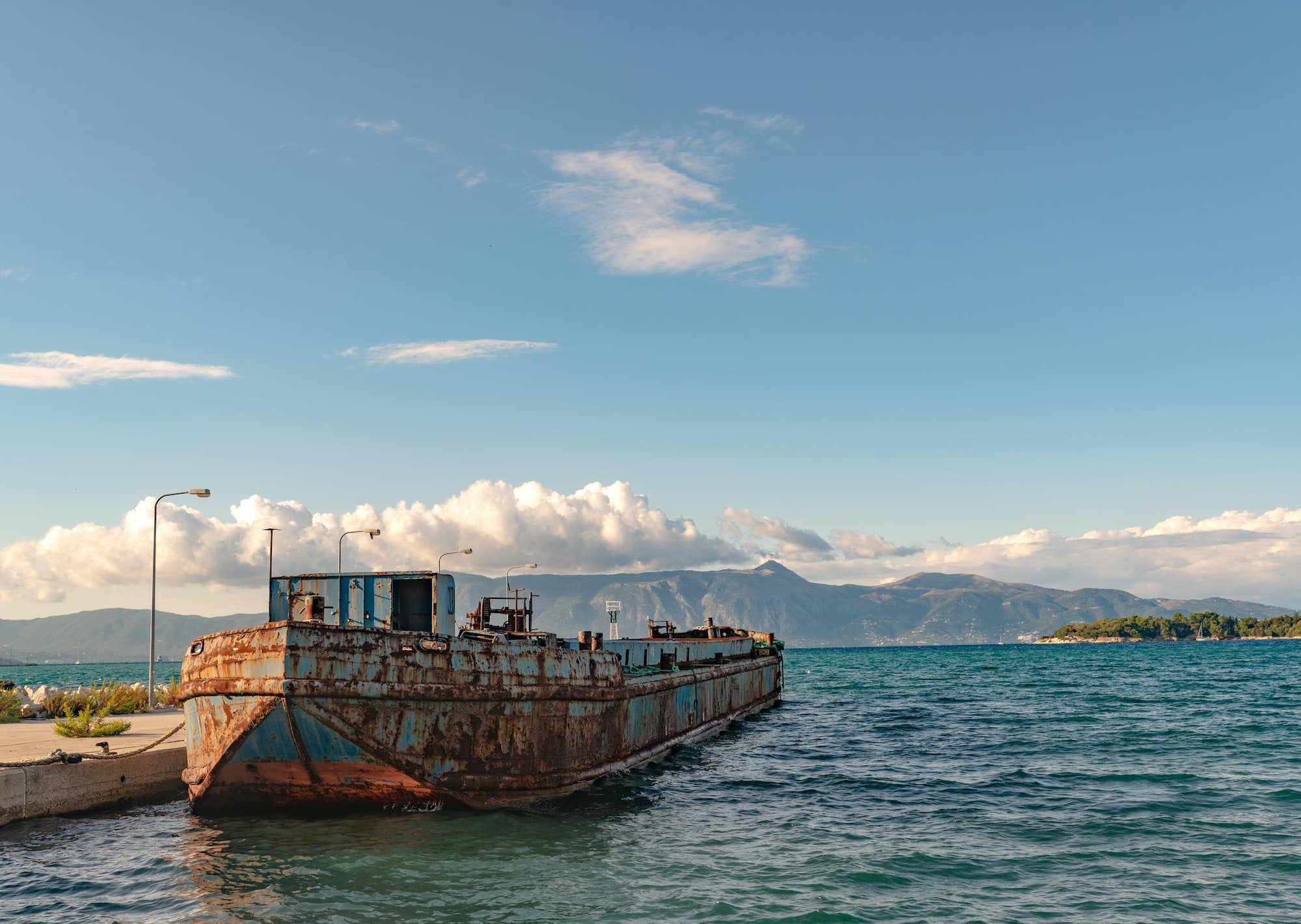 Old argosy near Corfu island coast