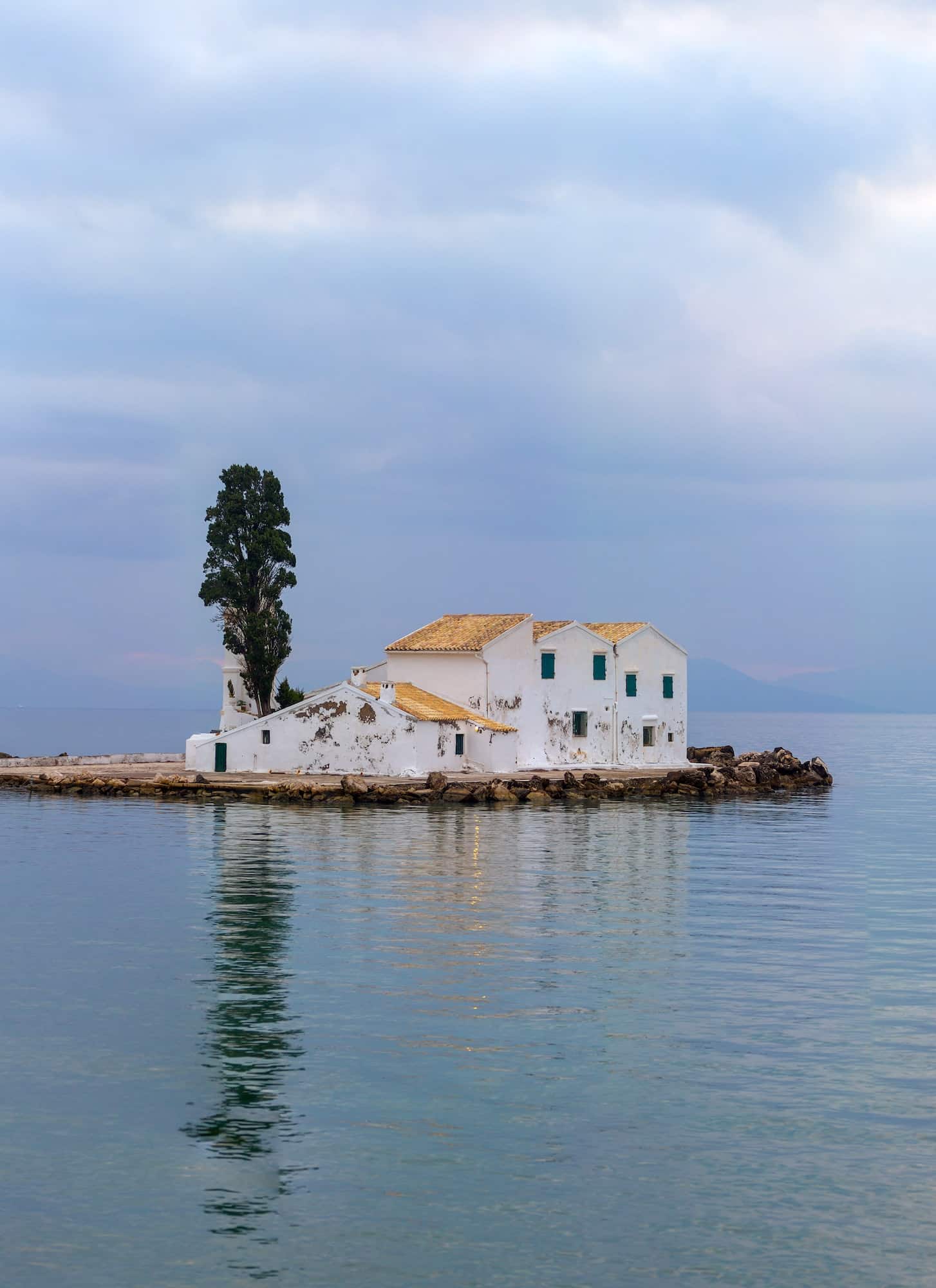 scene of Vlacherna monastery, Kanoni, Corfu