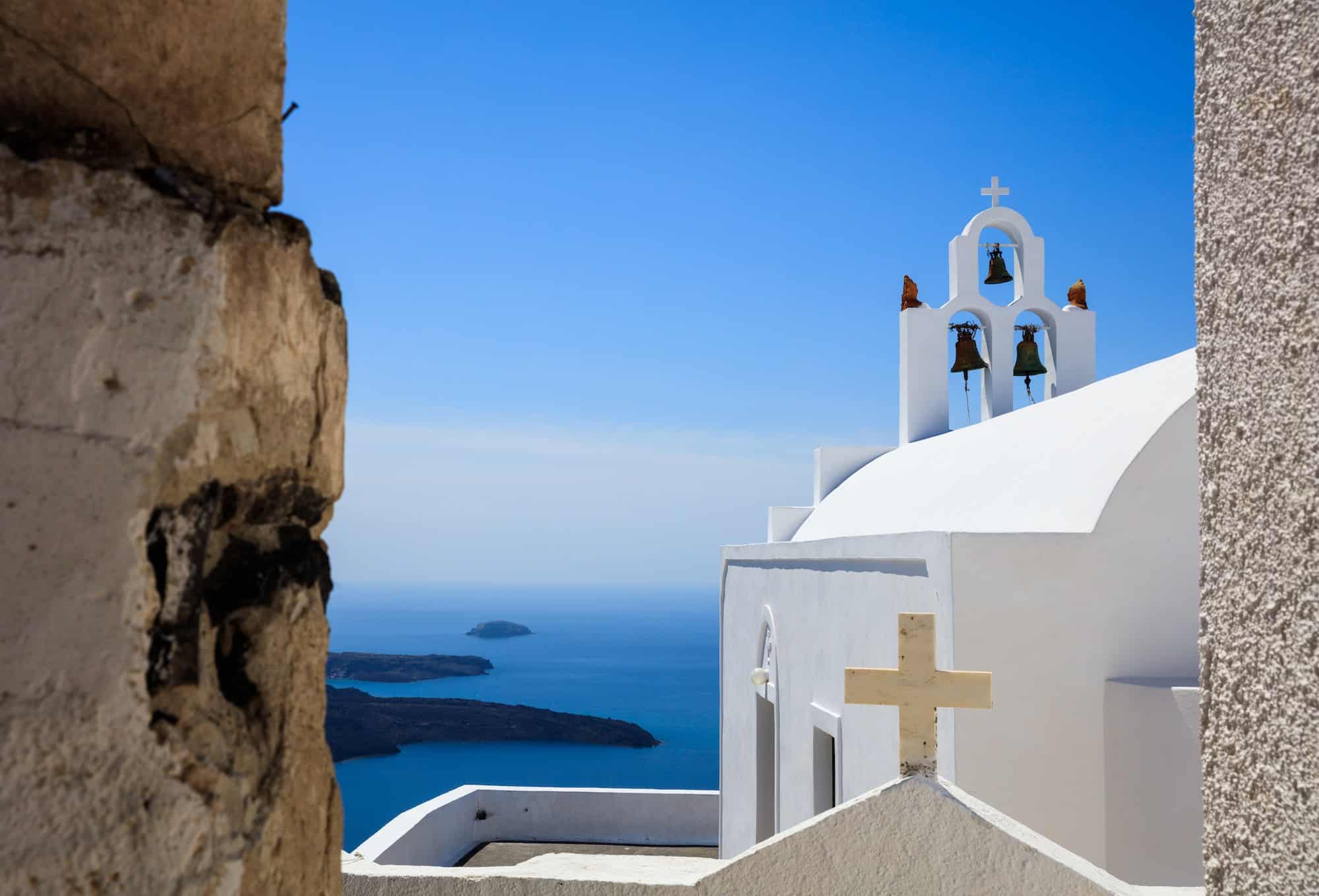 White church in Santorini, Greece