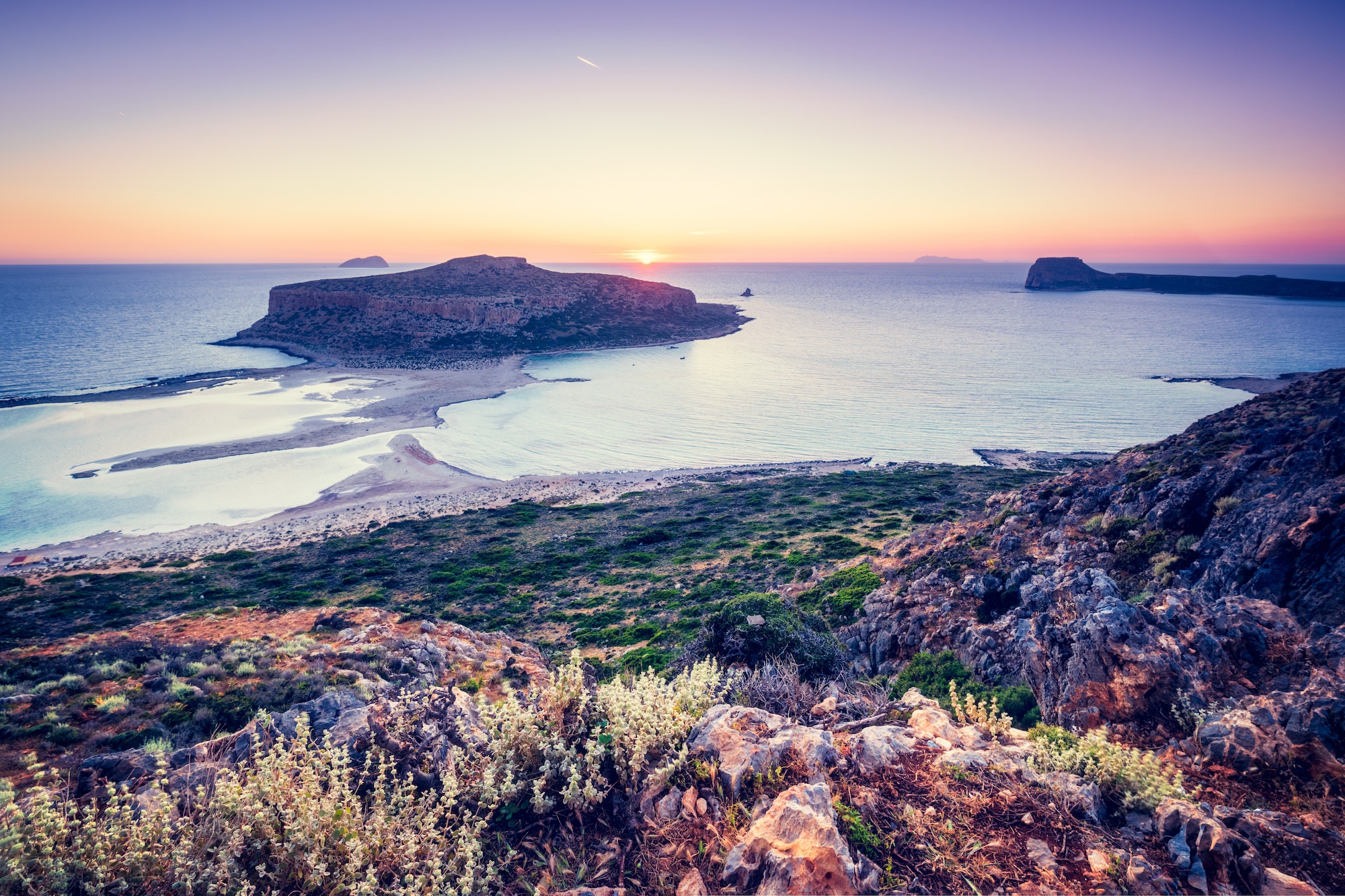 Sunset over Balos beach in Crete, Greece